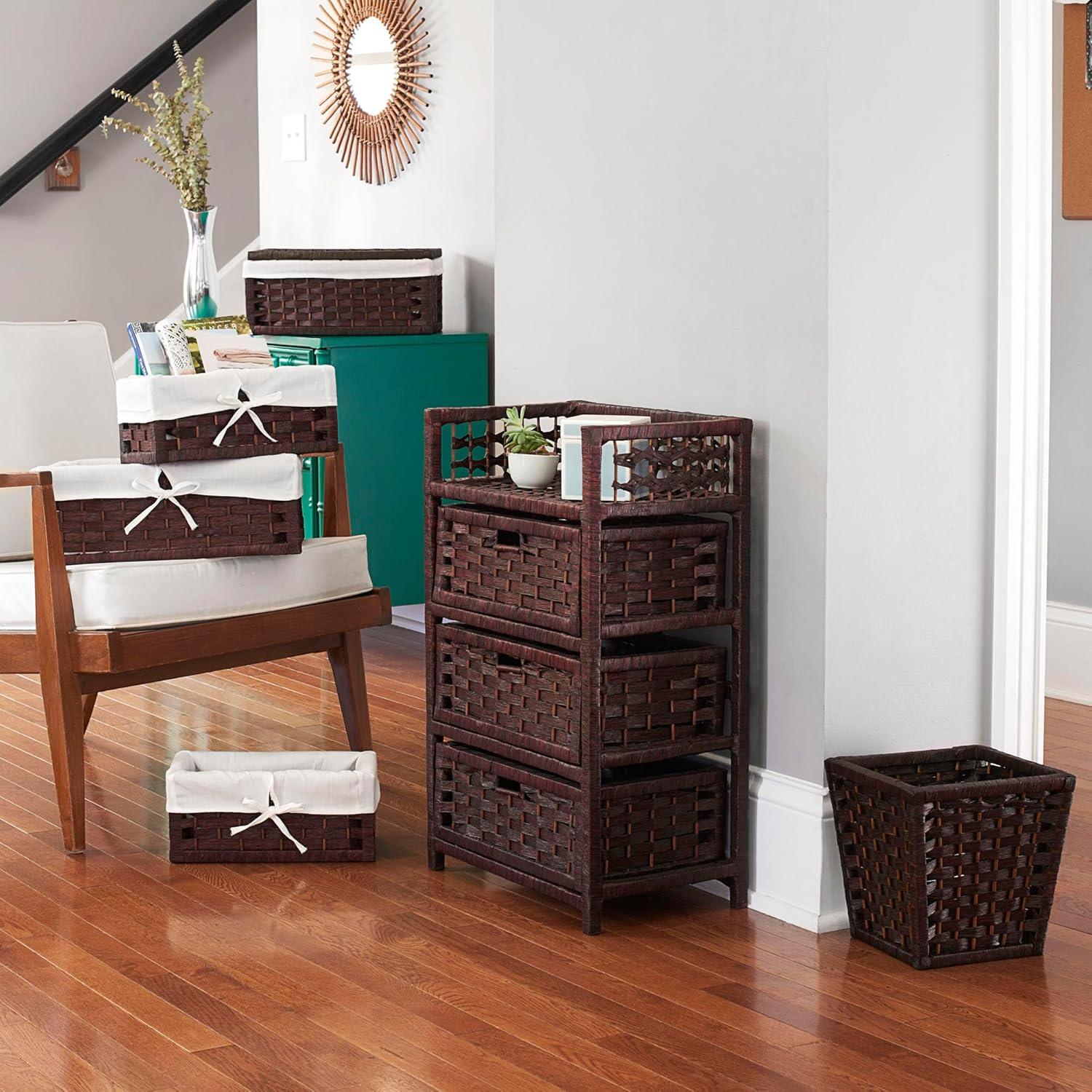 Woven 3 Drawer Chest with Cutout Handles, Paper Rope Stained