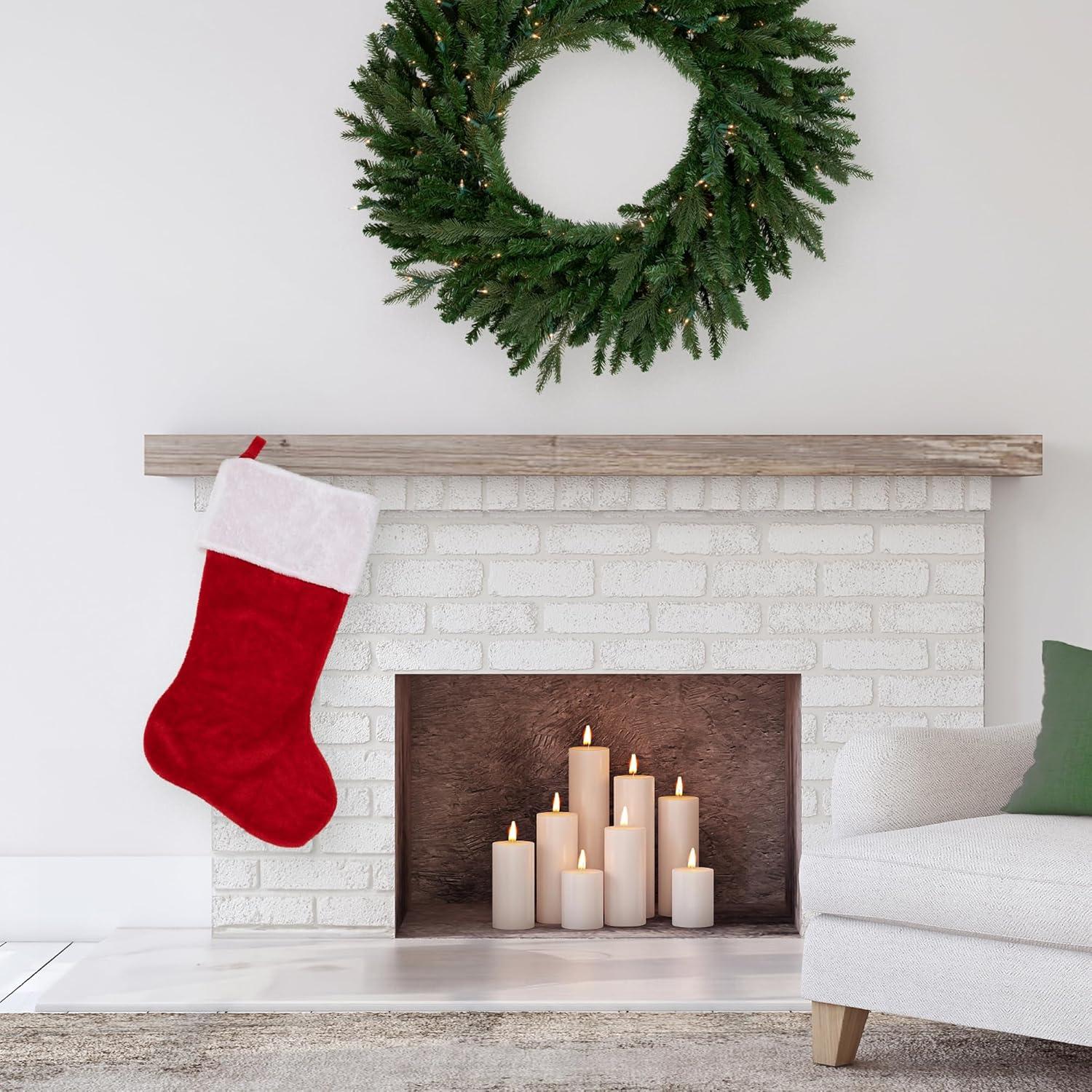 35" Traditional Red with White Cuff Decorative Plush Christmas Stocking