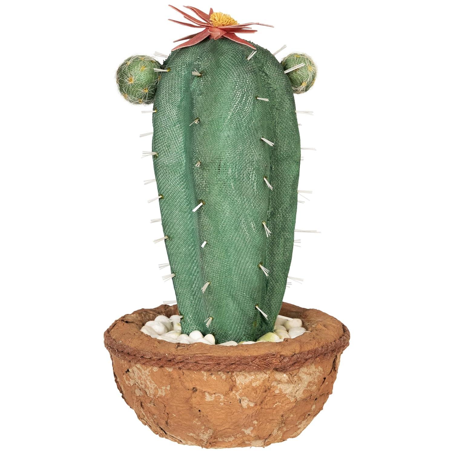 Northlight Seasonal 13.75" Potted Green and Brown Artificial Cactus Plant with Flowers