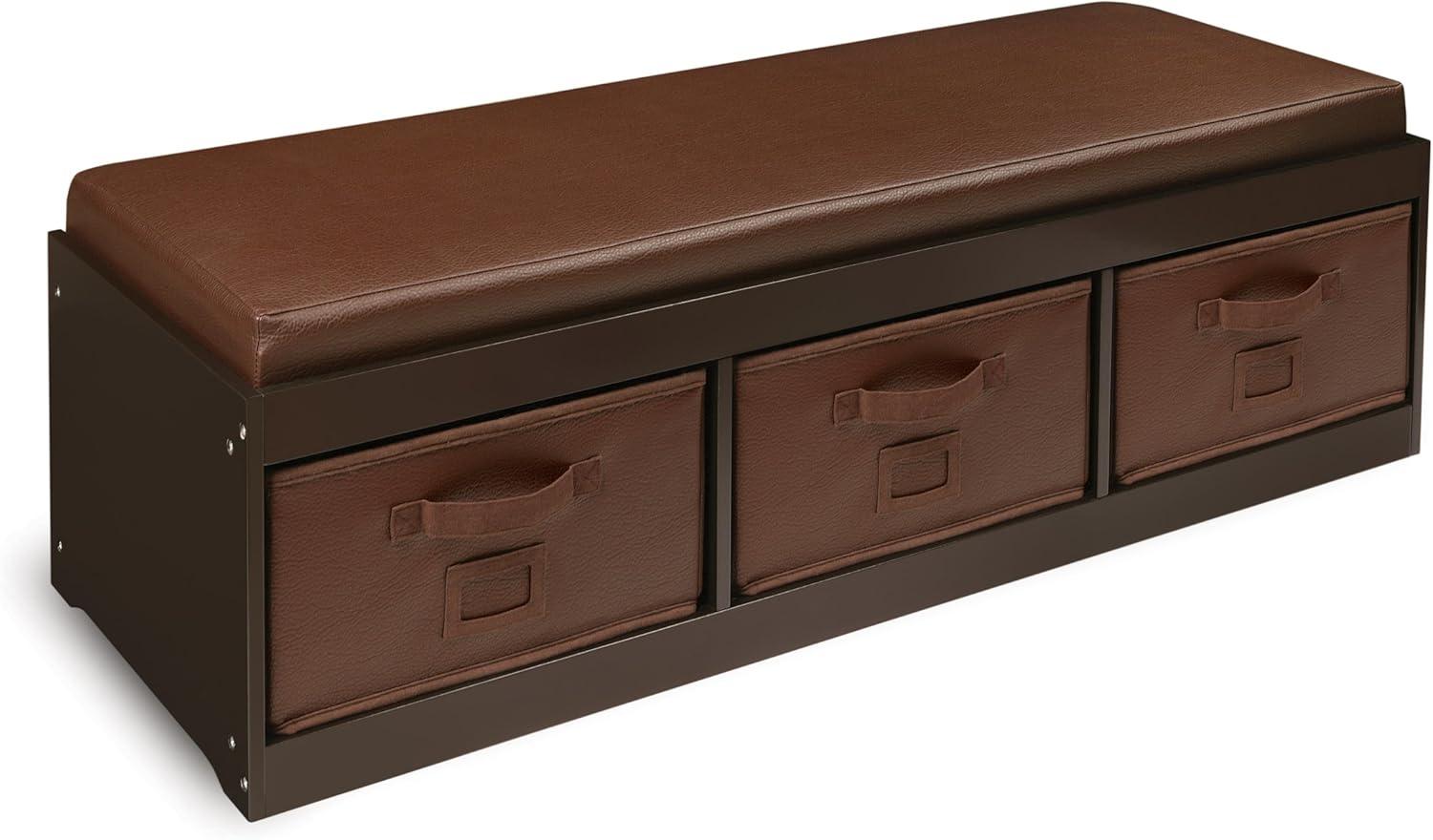 Badger Basket Kid's Storage Bench with Cushion and Three Bins - Espresso