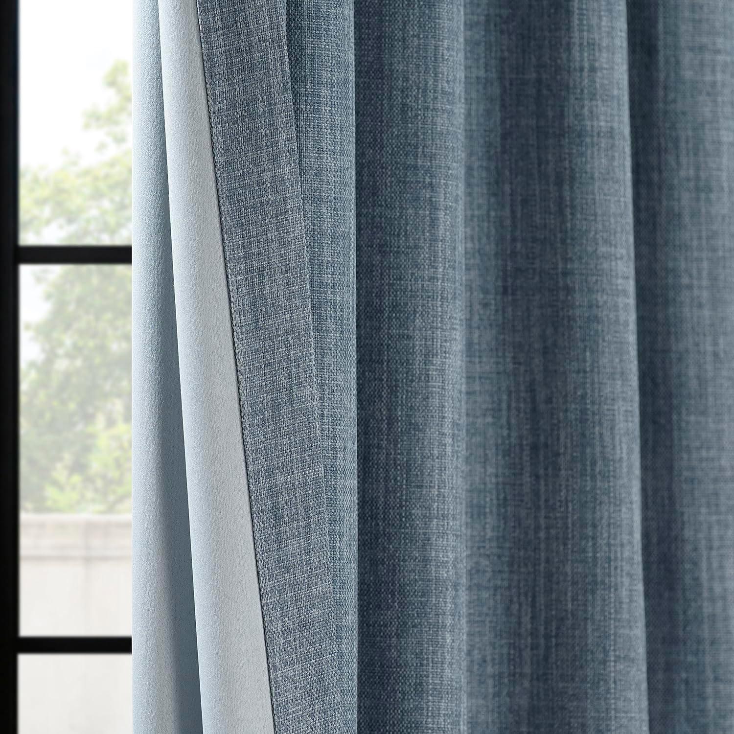 HPD Half Price Drapes Reverie Blue Faux Linen Room Darkening Curtains for Bedroom & Living Room Curtains (1 Panel), Door & Window Curtains 84 inches long, Rod Pocket Curtains & drapes, 50W X 84L
