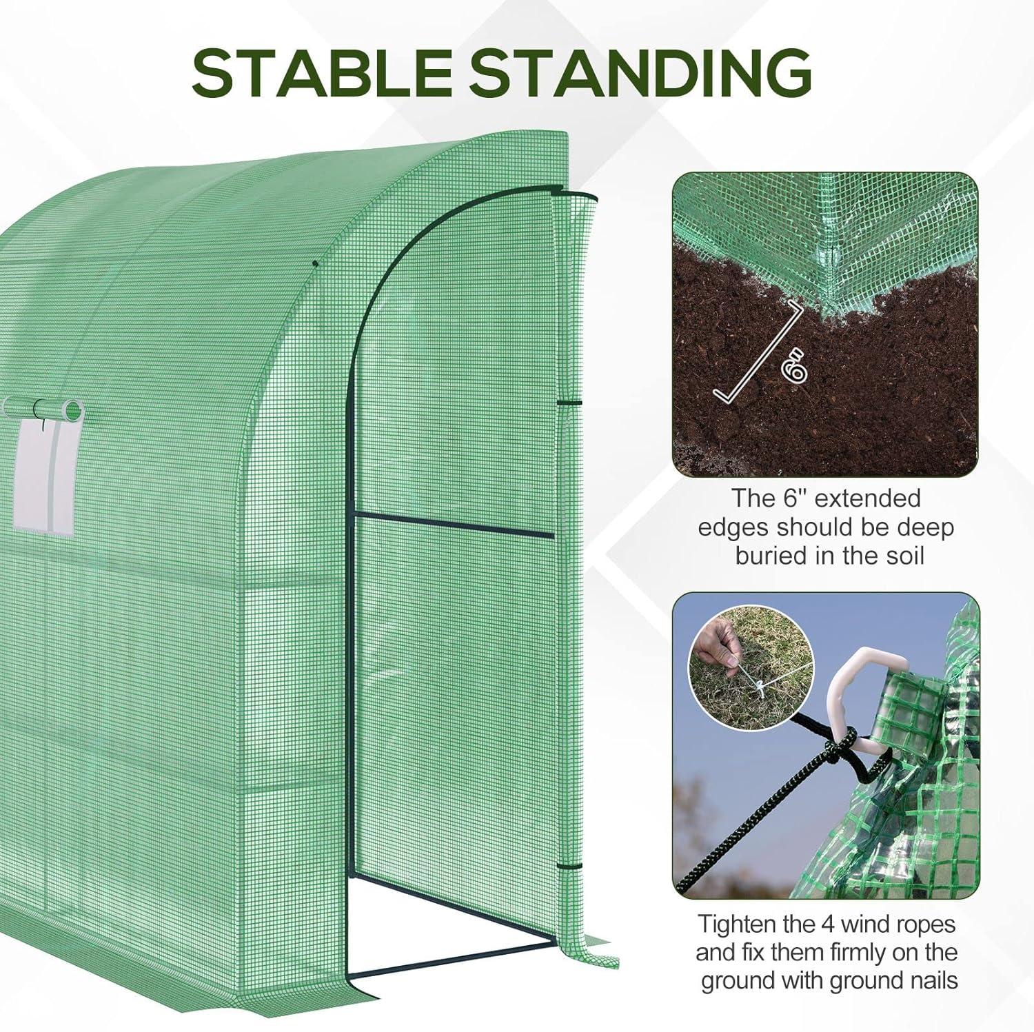 Green Walk-In Lean-to Greenhouse with Polyethylene Cover and Alloy Steel Frame