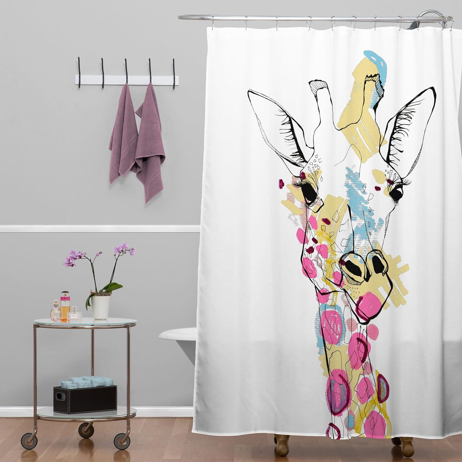 Giraffe Shower Curtain Ivory - Deny Designs: Polyester Microfiber, Machine Washable, Buttonhole Top