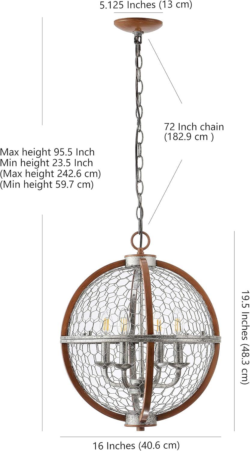 Rustic Silver and Brown Round LED Pendant Light