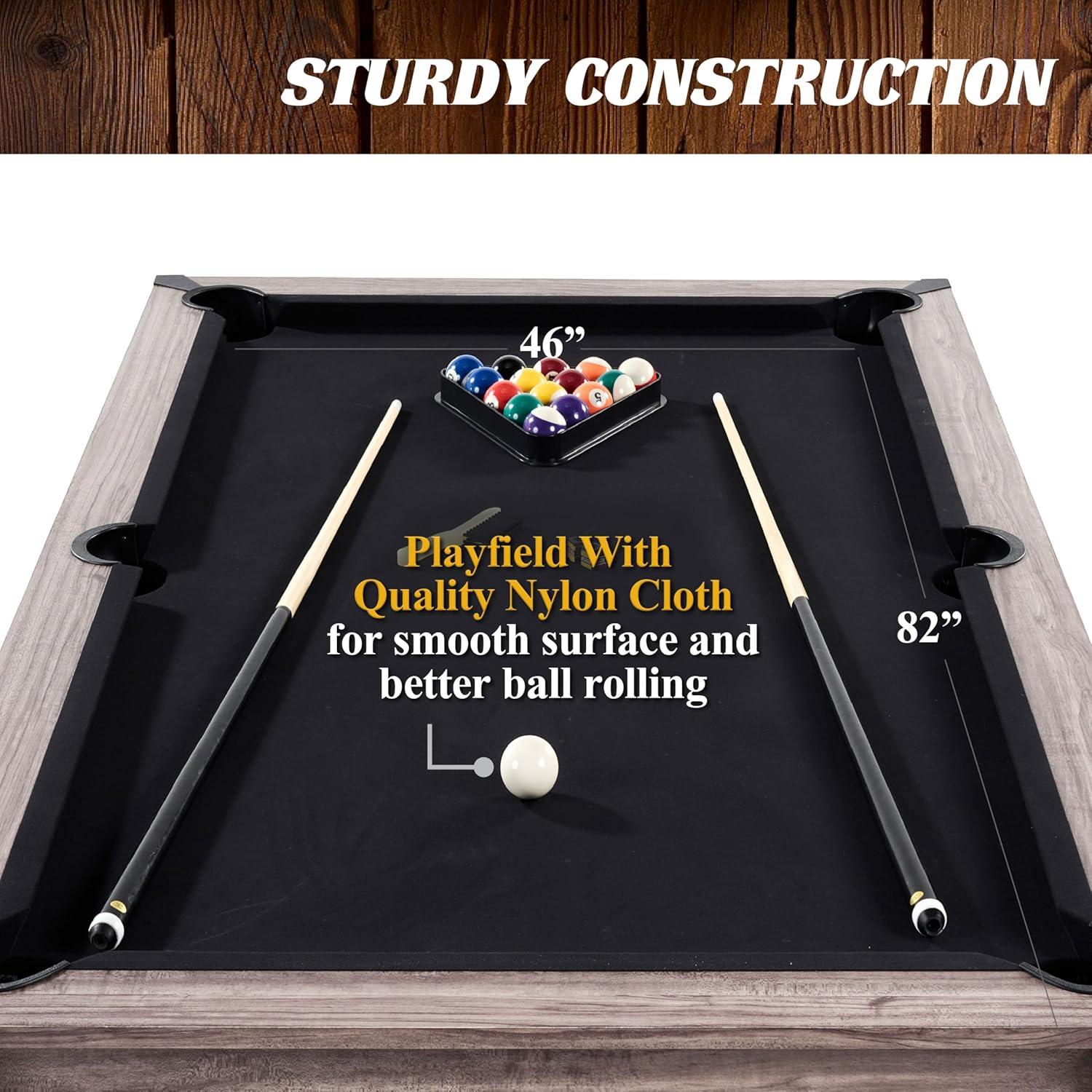 Barrington Billiards Monteray 7’ Pool Table, 3-in-1 with Dining Top & Rolling Storage Caddy