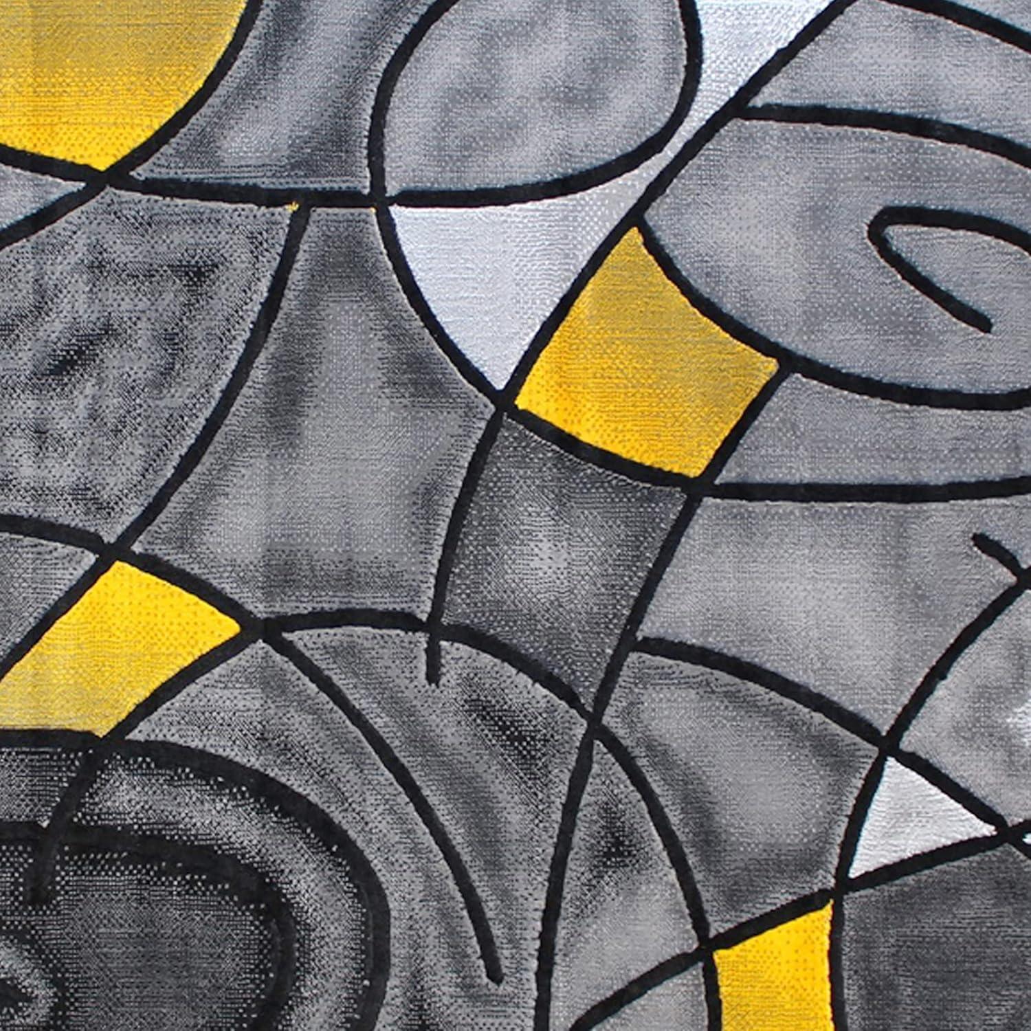 Reversible Abstract Yellow Synthetic 5' x 7' Area Rug