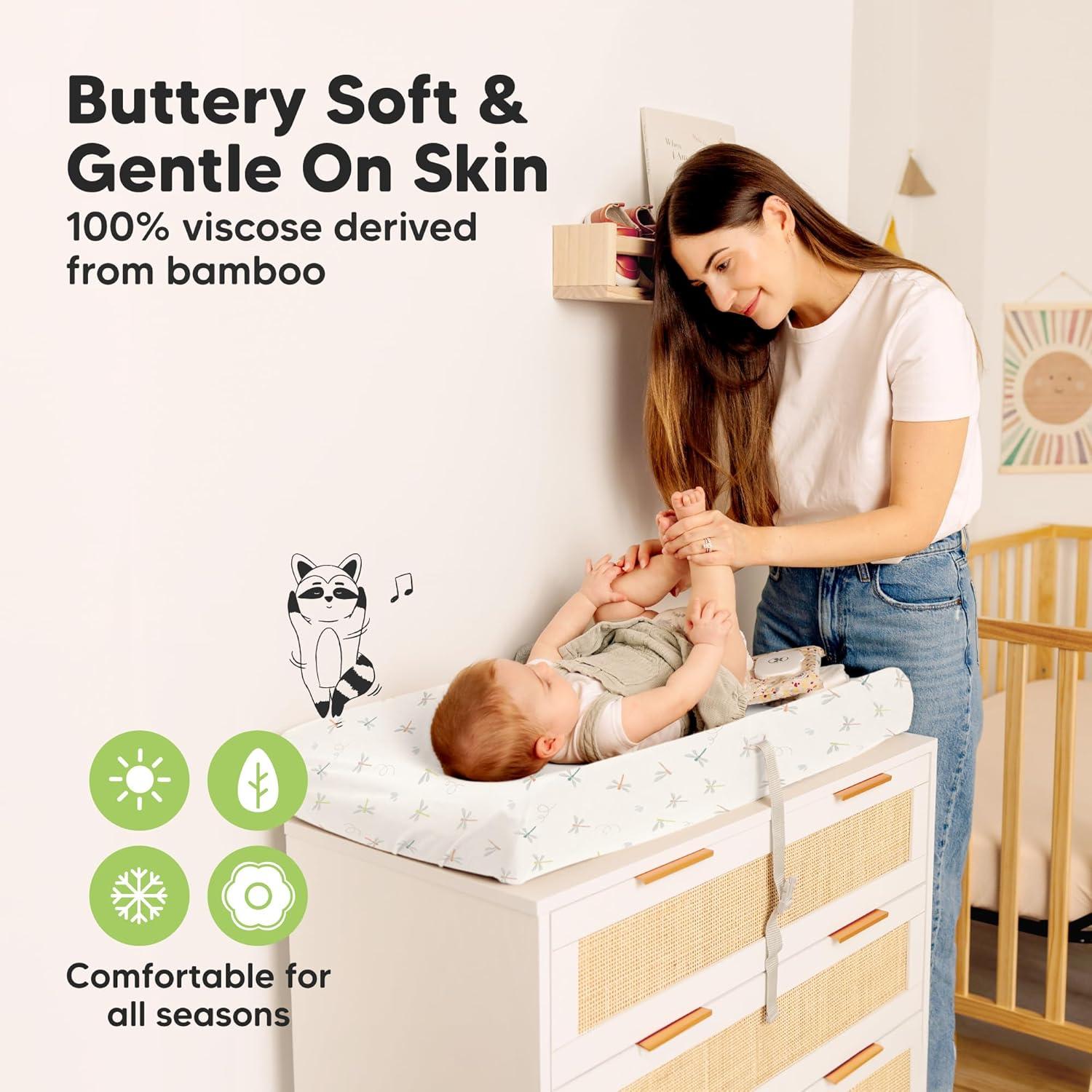 2pk Isla Changing Pad Covers for Girl, Boy, Soft Contoured Diaper Changing Table Pad Cover Sheets Neutral (Meadow)