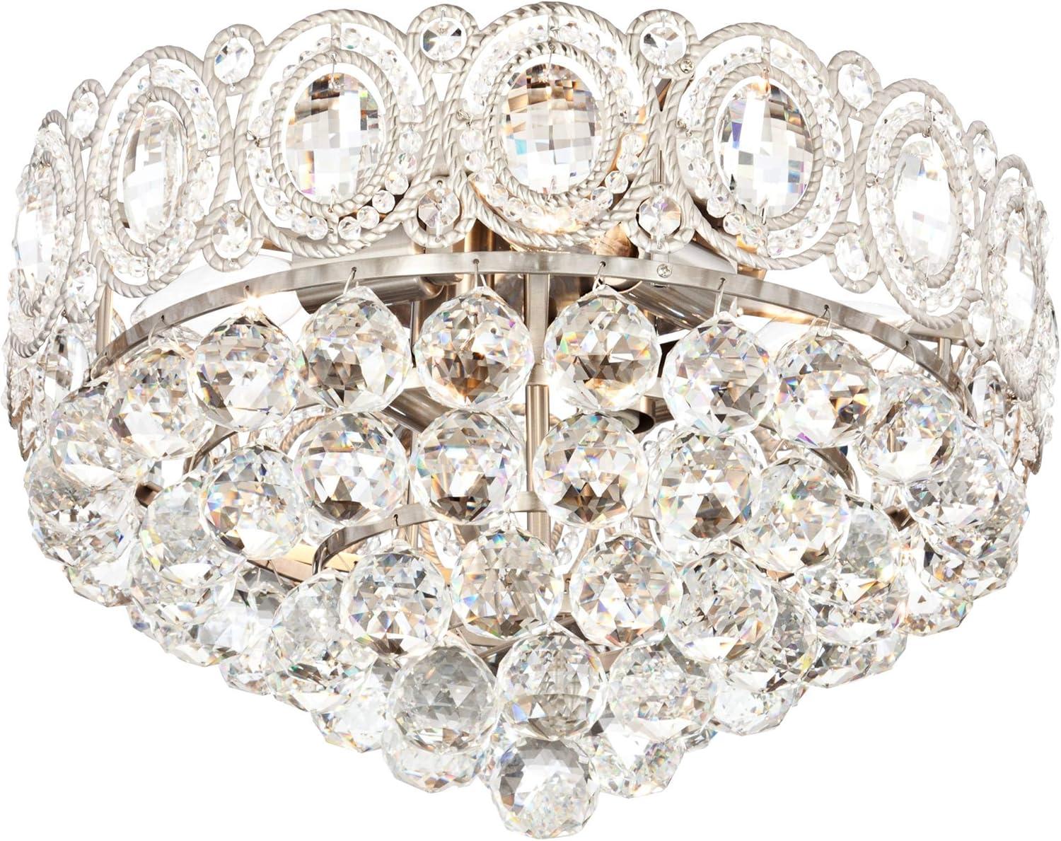 Elegant Satin Nickel 19'' Crystal Bowl Flush Mount Ceiling Light