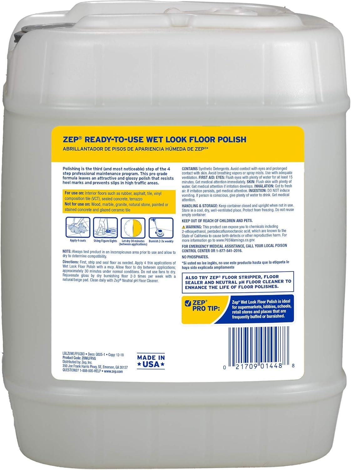 ZEP Zep Wet-Look Floor Polish – Enhances Hard Floor Appearance –- 5 gal (1 Pail)