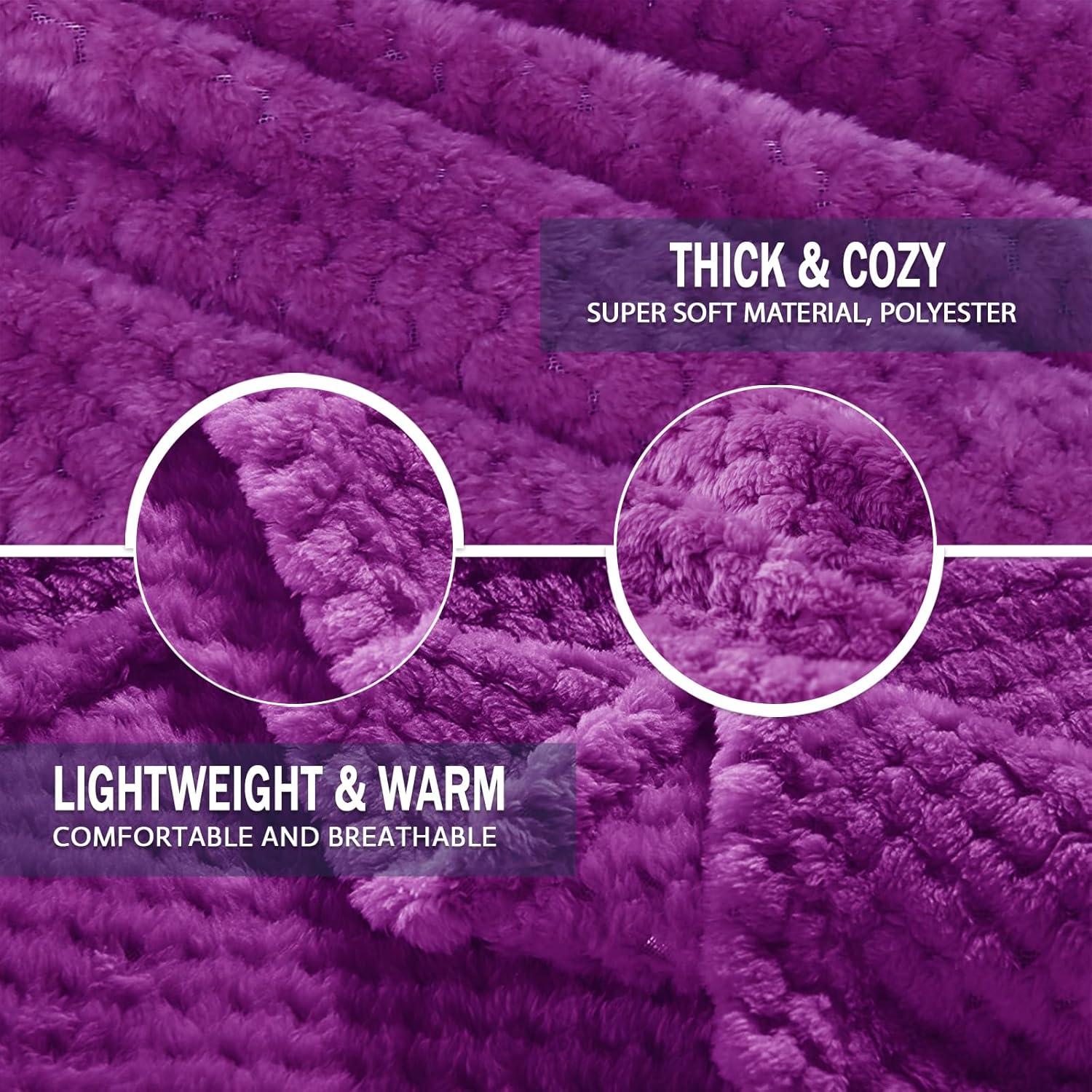 Exclusivo Mezcla Waffle Textured Extra Large Fleece Blanket, Super Soft and Warm Throw Blanket for Couch, Sofa and Bed (Purple, 50"x70")-Cozy, Fuzzy and Lightweight