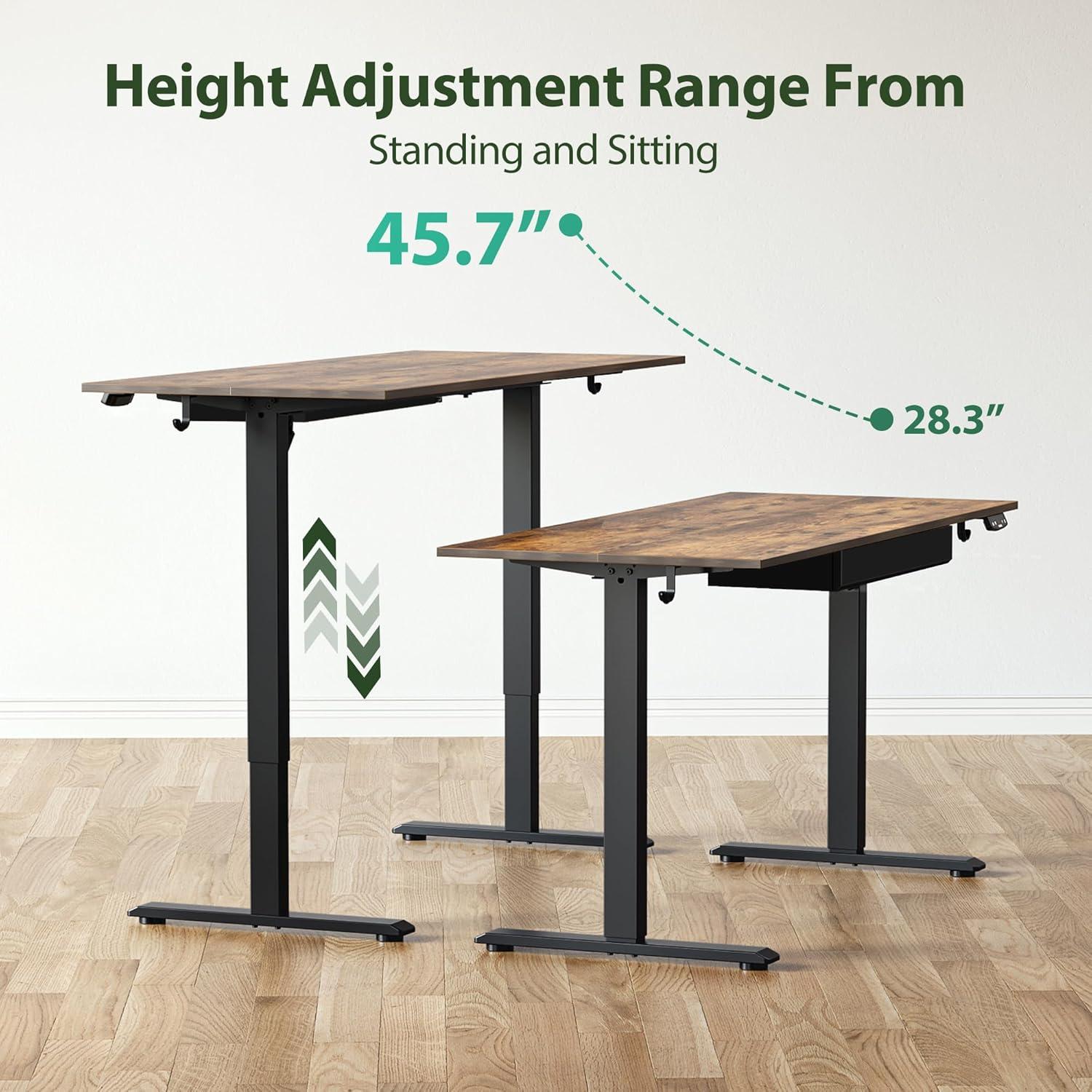 Agilestic Adjustable Height Electric Standing Desk with Storage Wooden Drawer, 55 x 24 Inches Stand Up Home Office Computer Gaming Table for Work Office Home, Rustic Brown