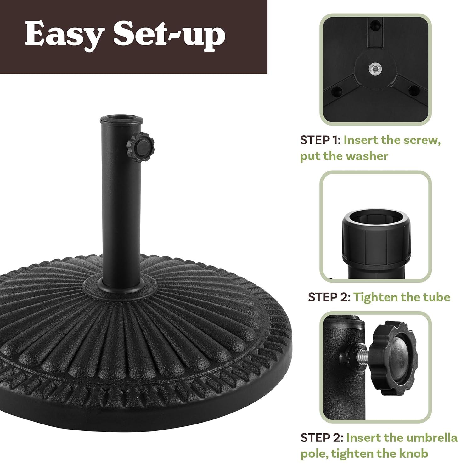 Pure Garden 39lb Round Outdoor Patio Umbrella Base Black: Resin & Cement, No Assembly, UV-Resistant