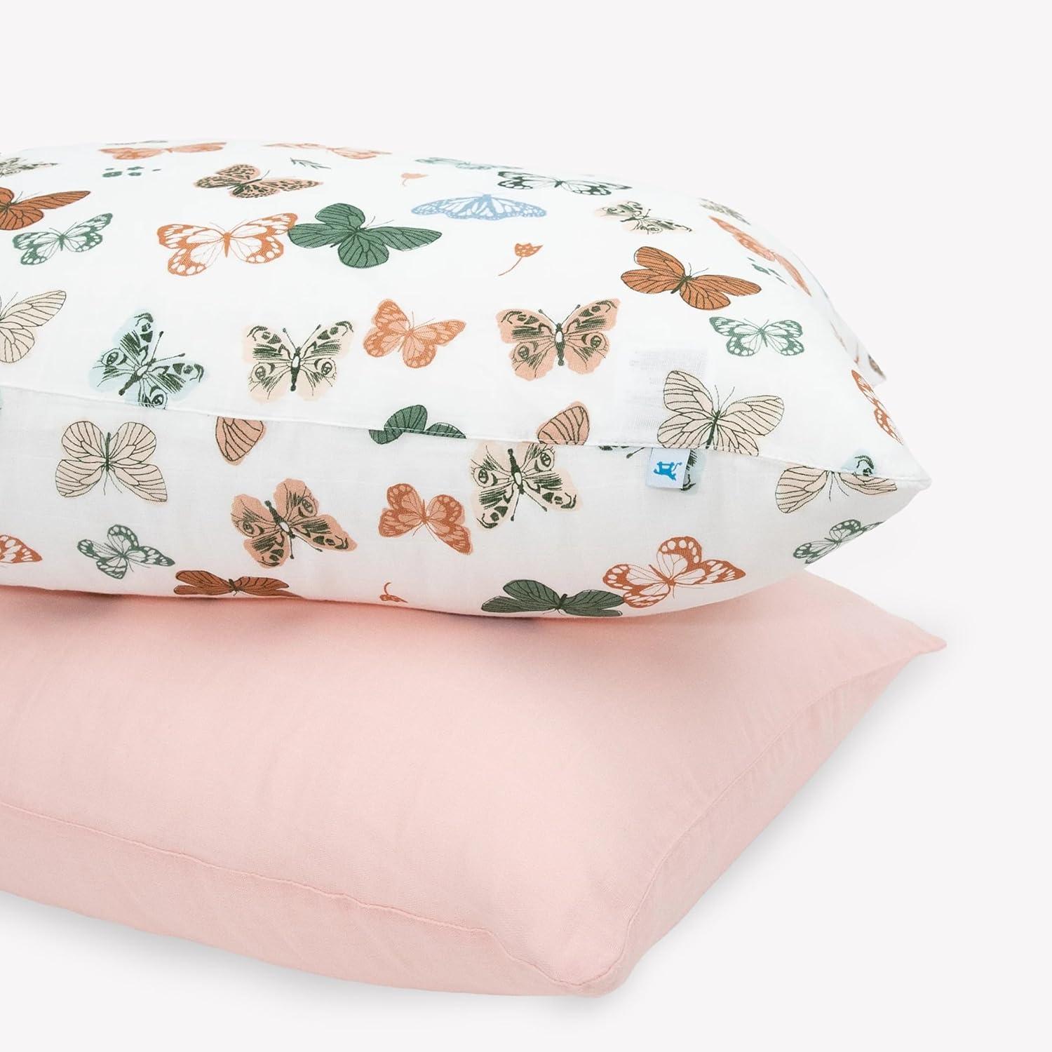 Butterfly Print Cotton Muslin Toddler Pillowcase Set