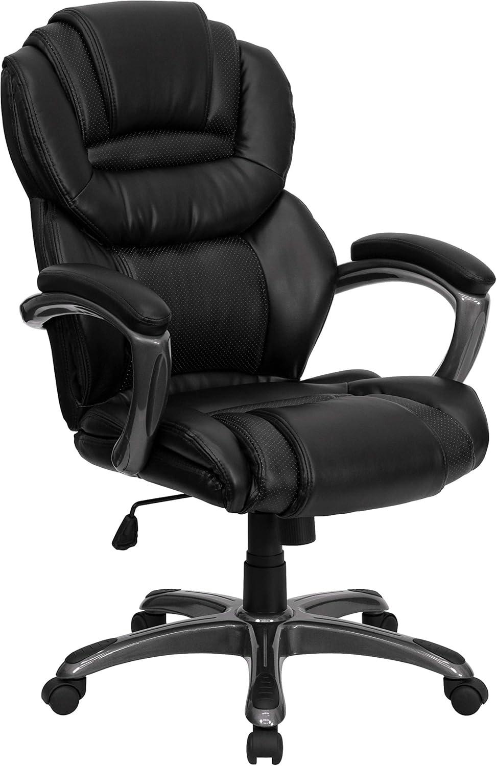 Flash Furniture High Back Black LeatherSoft Executive Swivel Ergonomic Office Chair with Arms