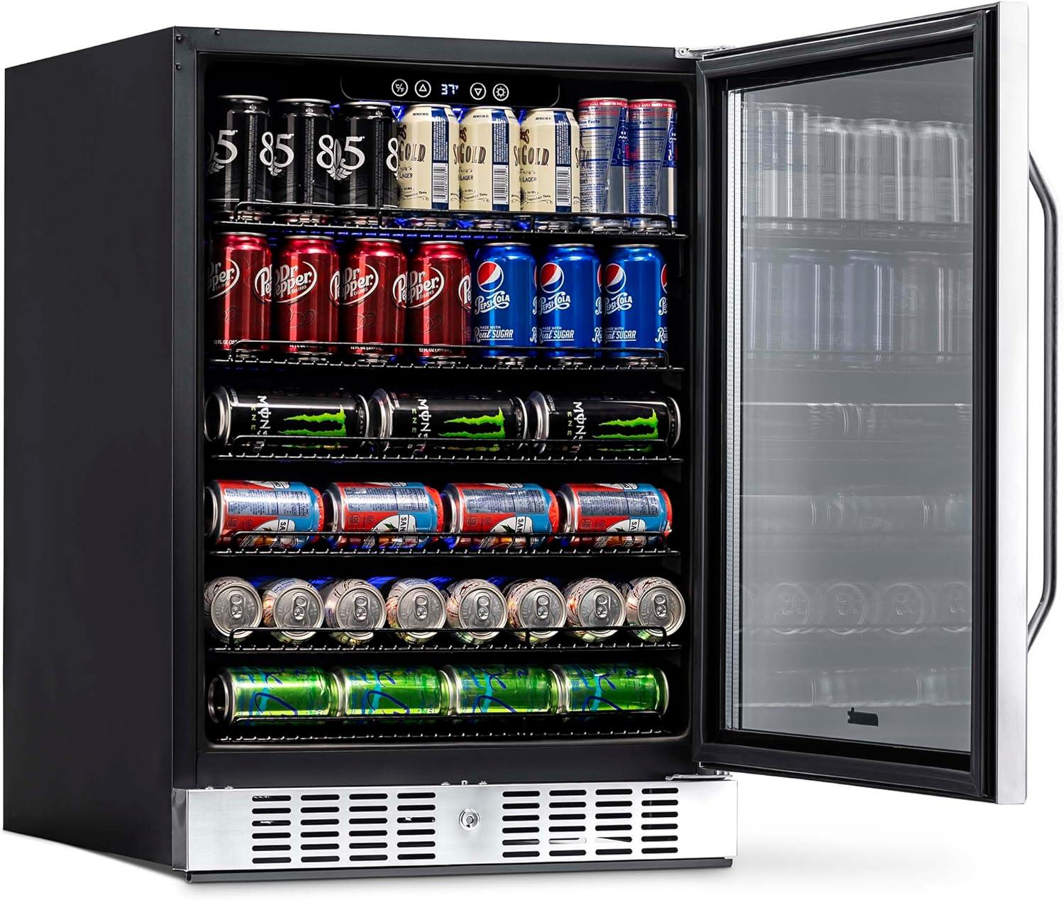 Newair 24" Built-in 177 Can Beverage Fridge in Stainless Steel with Precision Temperature Controls, Compact Drinks Cooler, Bar Refrigerator