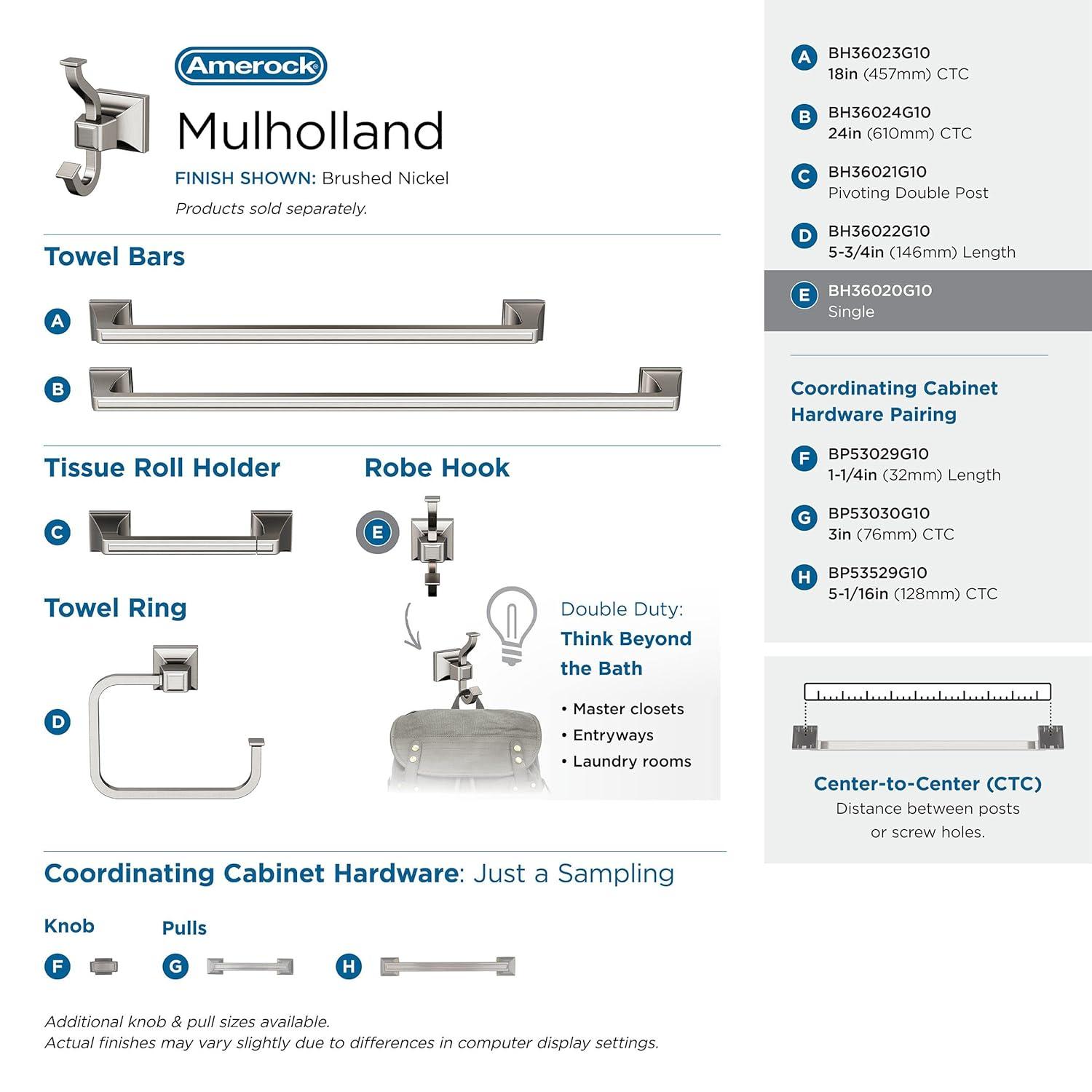 Amerock Mulholland Brushed Nickel Single Prong Robe Hook