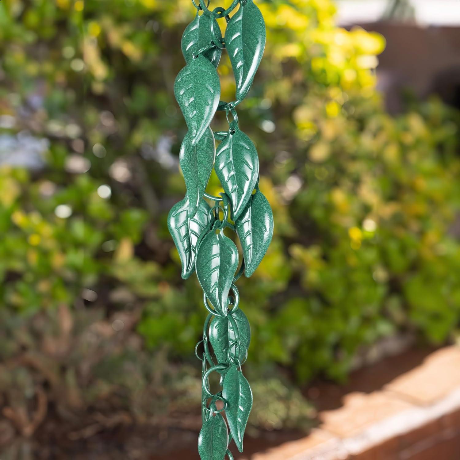 Green Aluminum Cascading Leaves Rain Chain, 8.5 Feet