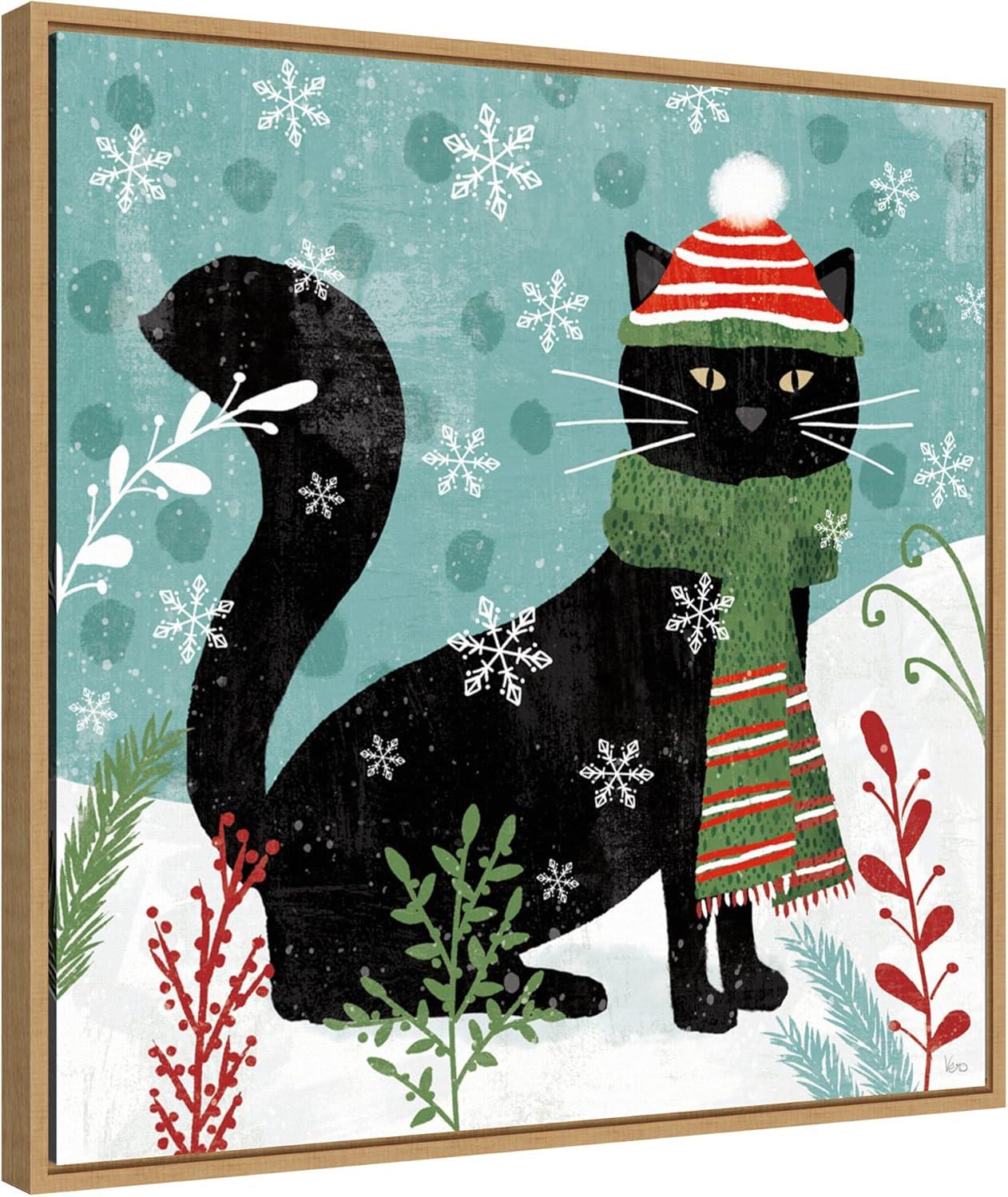 22" x 22" Purrfect Holiday II Cat Framed Wall Canvas - Amanti Art