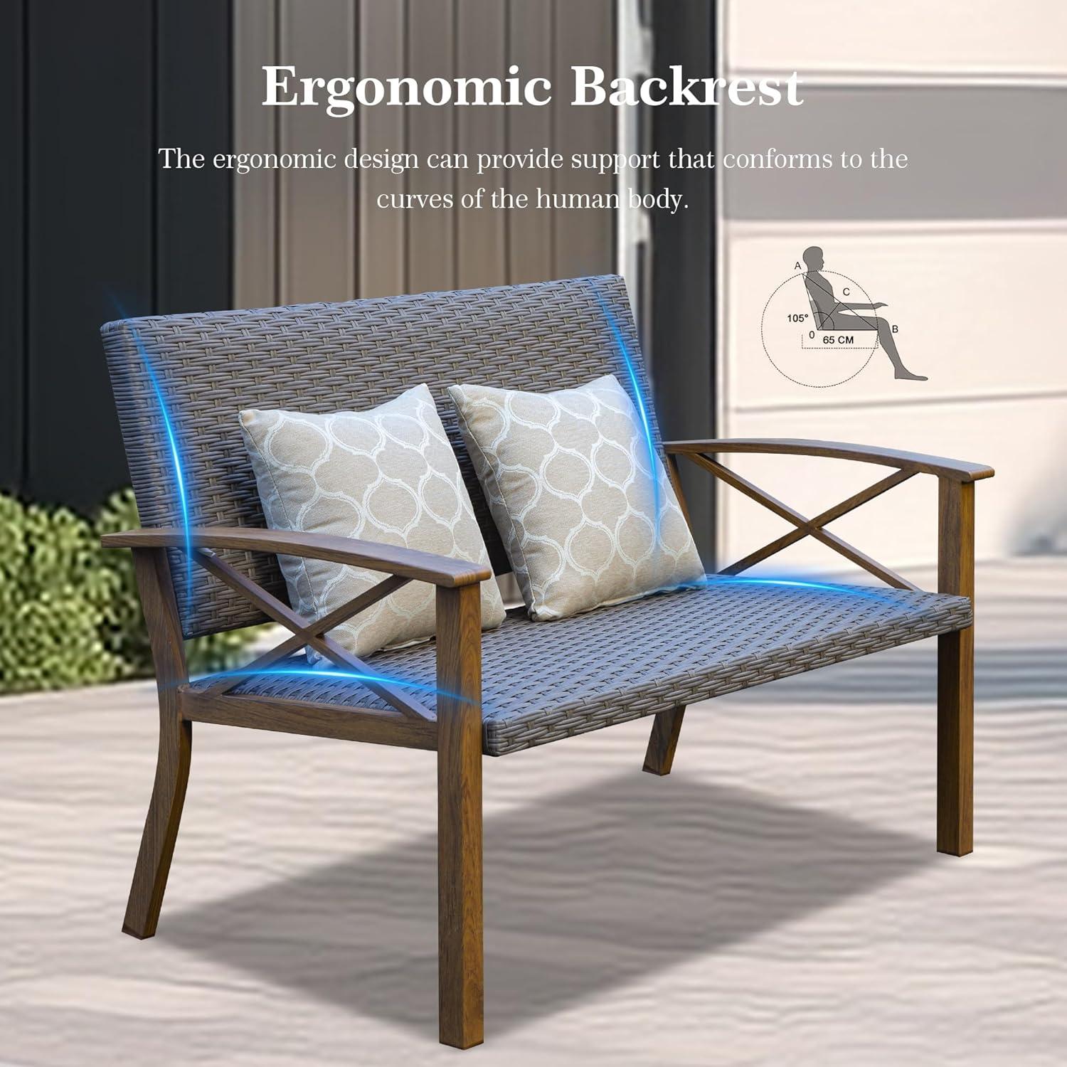 Domi Aluminum Patio Furniture Set, 4-Piece Modern Conversation Set with Cotton Padding Backrests and Seats, Outdoor Sectional Metal Sofa Set with 5.5 Inch Cushion and Coffee Table for Balcony, Garden