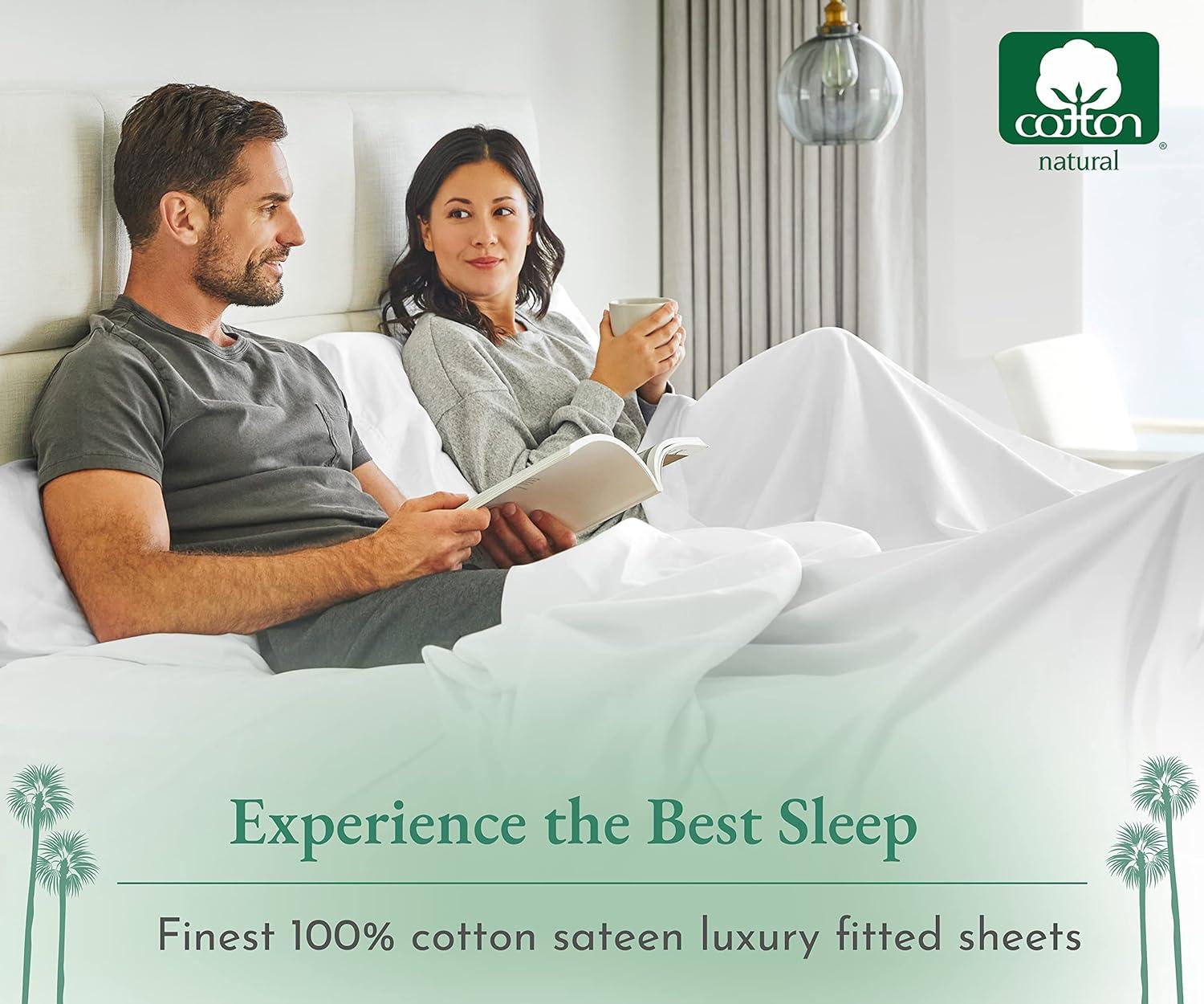 Luxury Fitted Sheet Only, 600 Thread Count - 100% Cotton Sateen, Deep Pocket, Soft, Cool & Durable by California Design Den