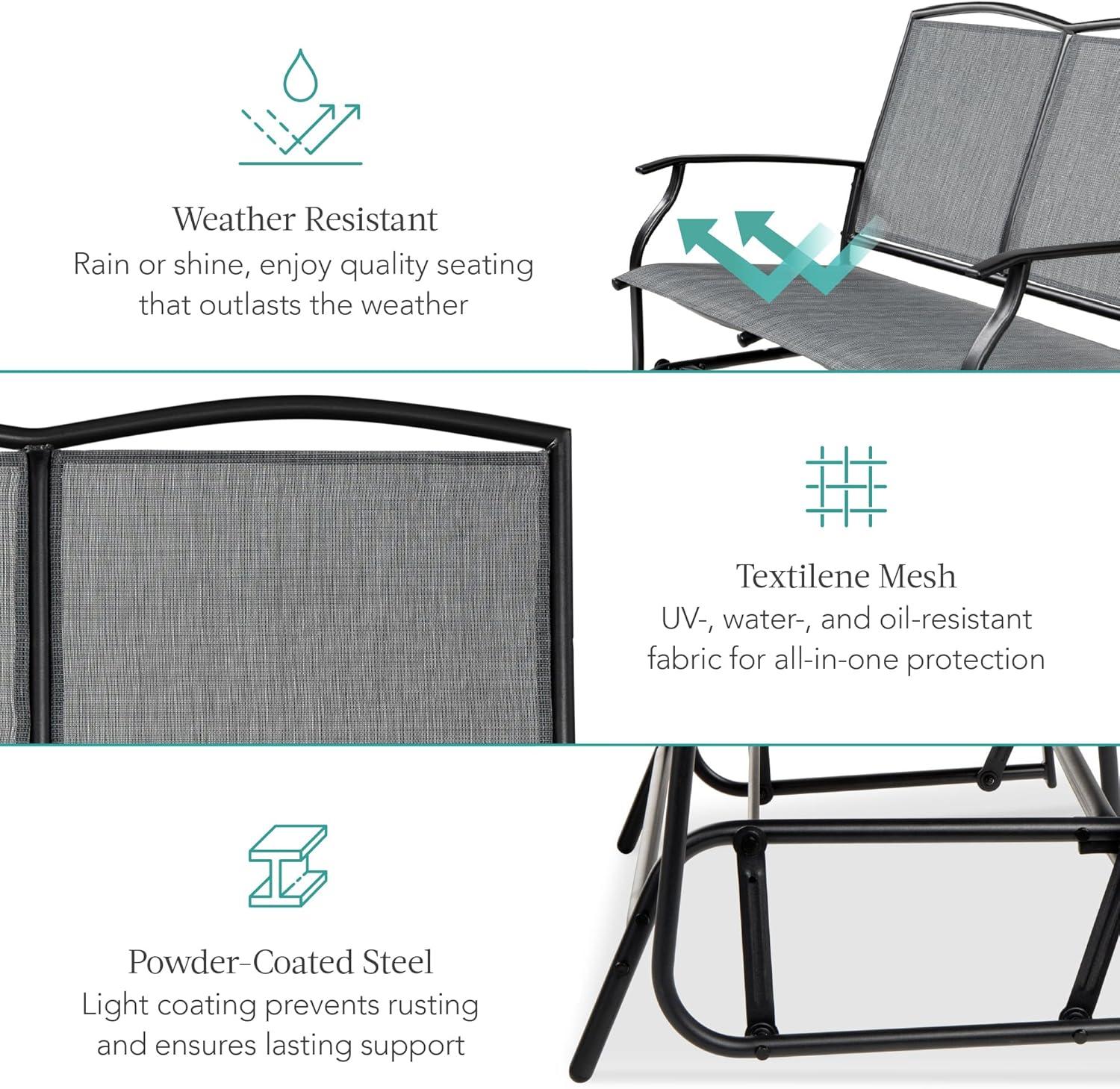 Best Choice Products 2-Person Outdoor Swing Glider, Steel Patio Loveseat, Bench Rocker w/ Armrests - Gray