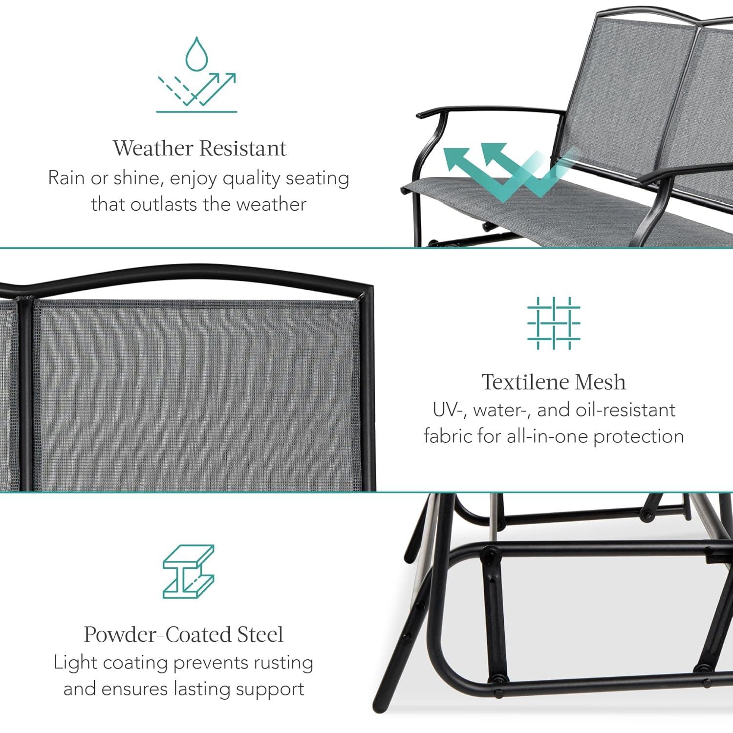 Best Choice Products 2-Person Outdoor Swing Glider, Steel Patio Loveseat, Bench Rocker w/ Armrests - Gray