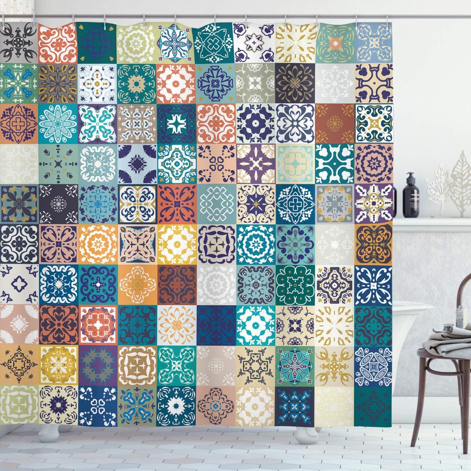 Patterned Shower Curtain with Hooks Included