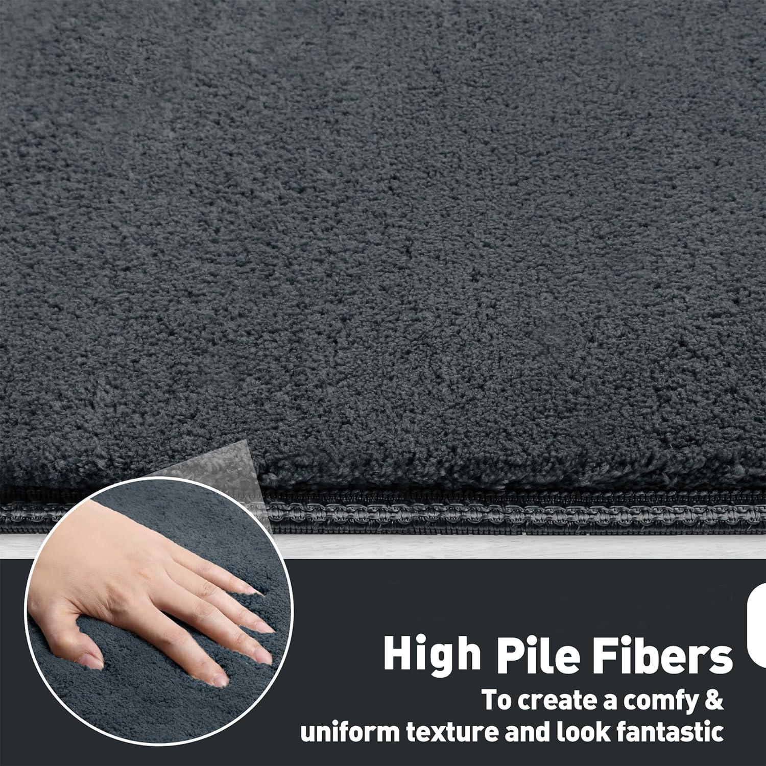 PURE ERA Non-Slip Ultra Plush Soft Bullnose Carpet Stair Treads Set of 14 Tape Free Washable Self Adhesive Dark Grey 9.5" x 30"x1.2"