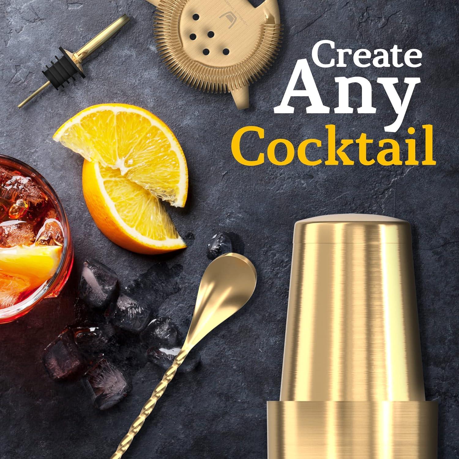 Highball & Chaser 13-Piece Boston Cocktail Shaker Set Stainless Steel Mixology Bartender Kit With Stand For Home Bar Cocktail Set | Laser Engraved Cocktail Tools | Plus E-Book with 30 Cocktail Recipes
