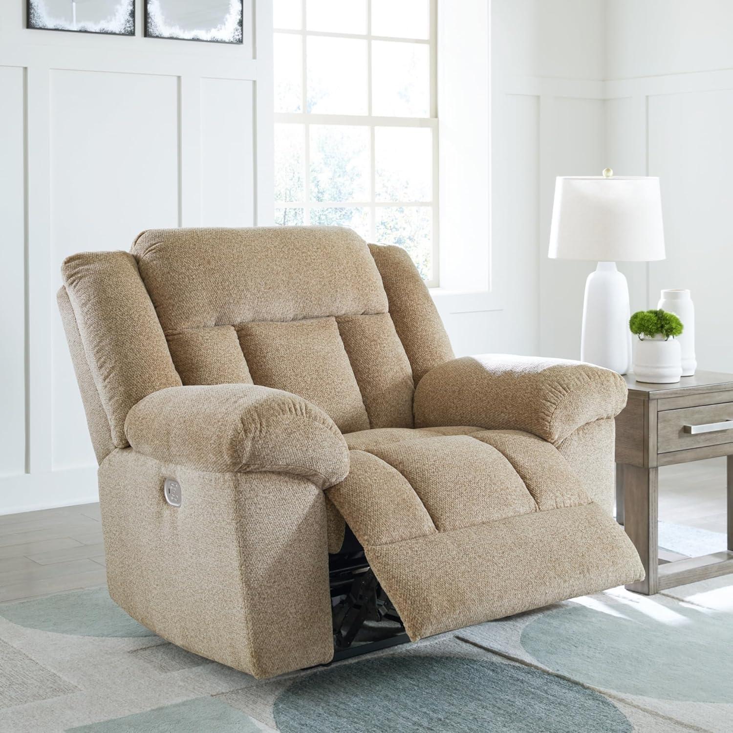 Wheat Beige Metal Power Recliner with Adjustable Headrest