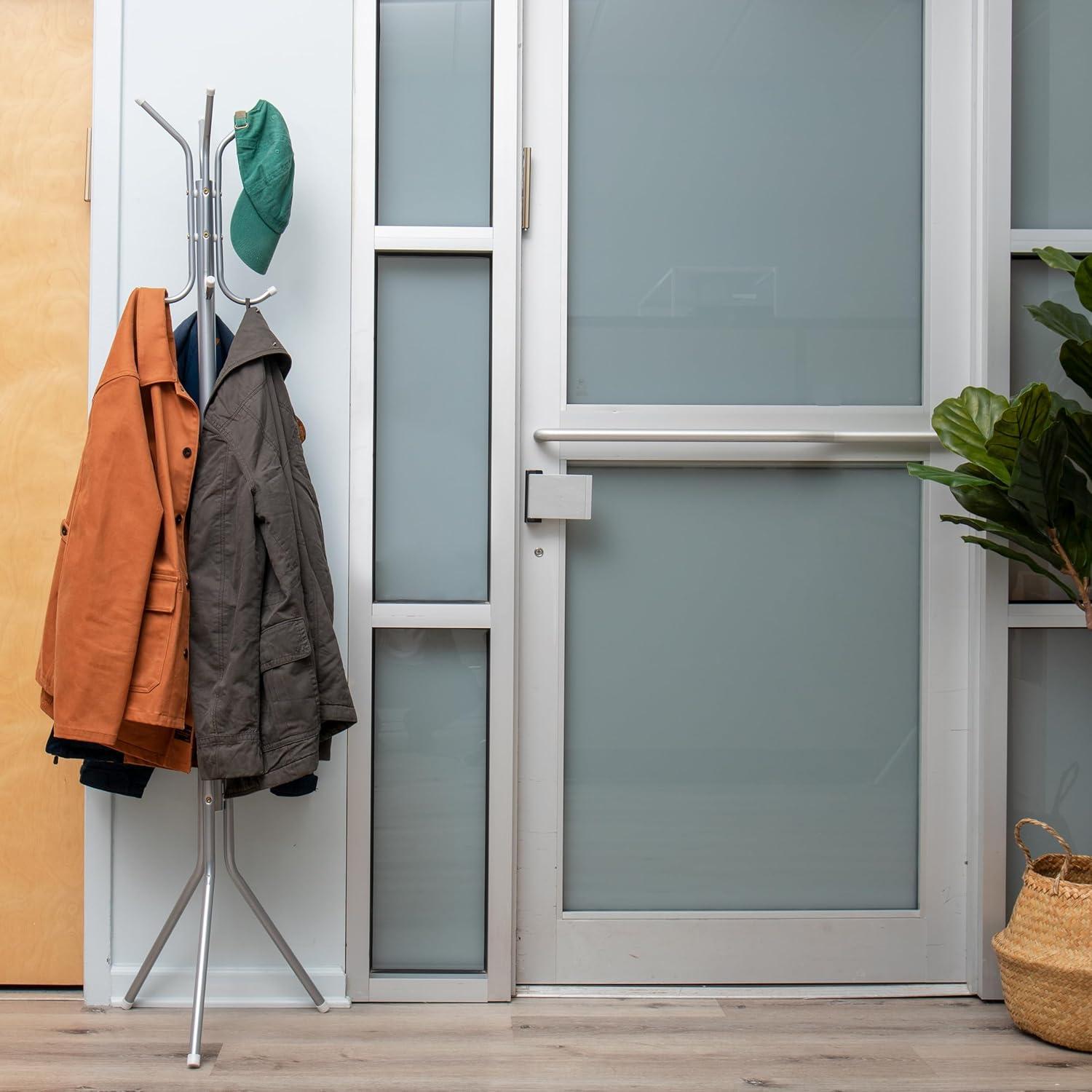 Silver Metal Floor-Standing Coat Rack with Umbrella Stand