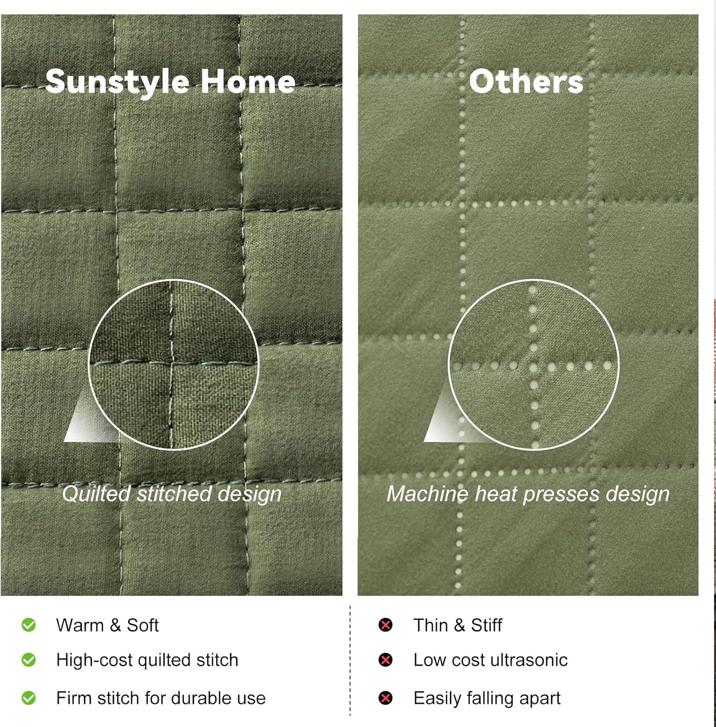 SunStyle Home Olive Green Quilt, Queen Size Quilt Set Lightweight Blanket Bedspread Full Soft Reversible Coverlet All Season 3pcs Army Green Square Quilted Bedding Sets with 2 Pillow Shams(90"x96")
