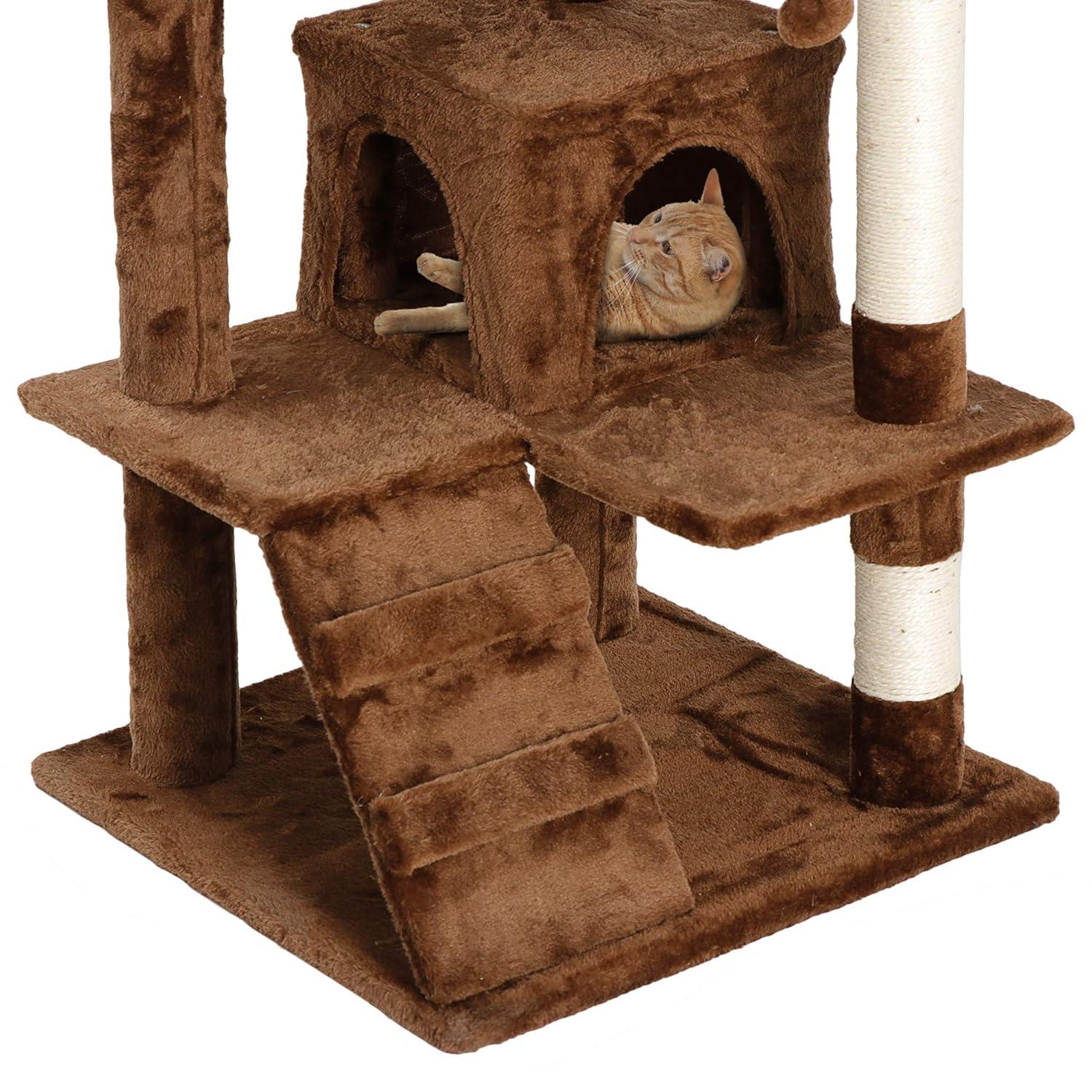 NintyFive 53 inches Heavy Duty Multi-Level Cat Tree Tower with Condo Furniture & Scratching Posts for Kittens Play Rest (Brown)