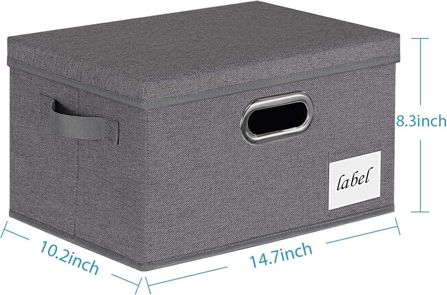 Foldable Storage Boxes with Lids [3-Pack] Linen Fabric Collapsible Storage Bins Organizer Containers Baskets Cube with Cover for Home Bedroom Closet Office Nursery (14.9x9.8x9.8)