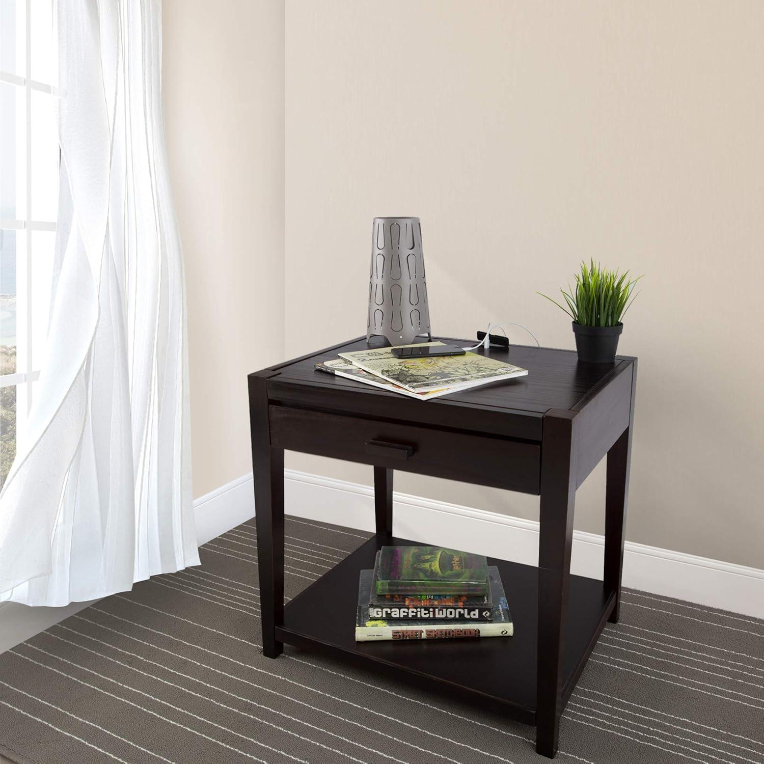 Notre Dame Transitional Espresso Pine Nightstand with USB Ports