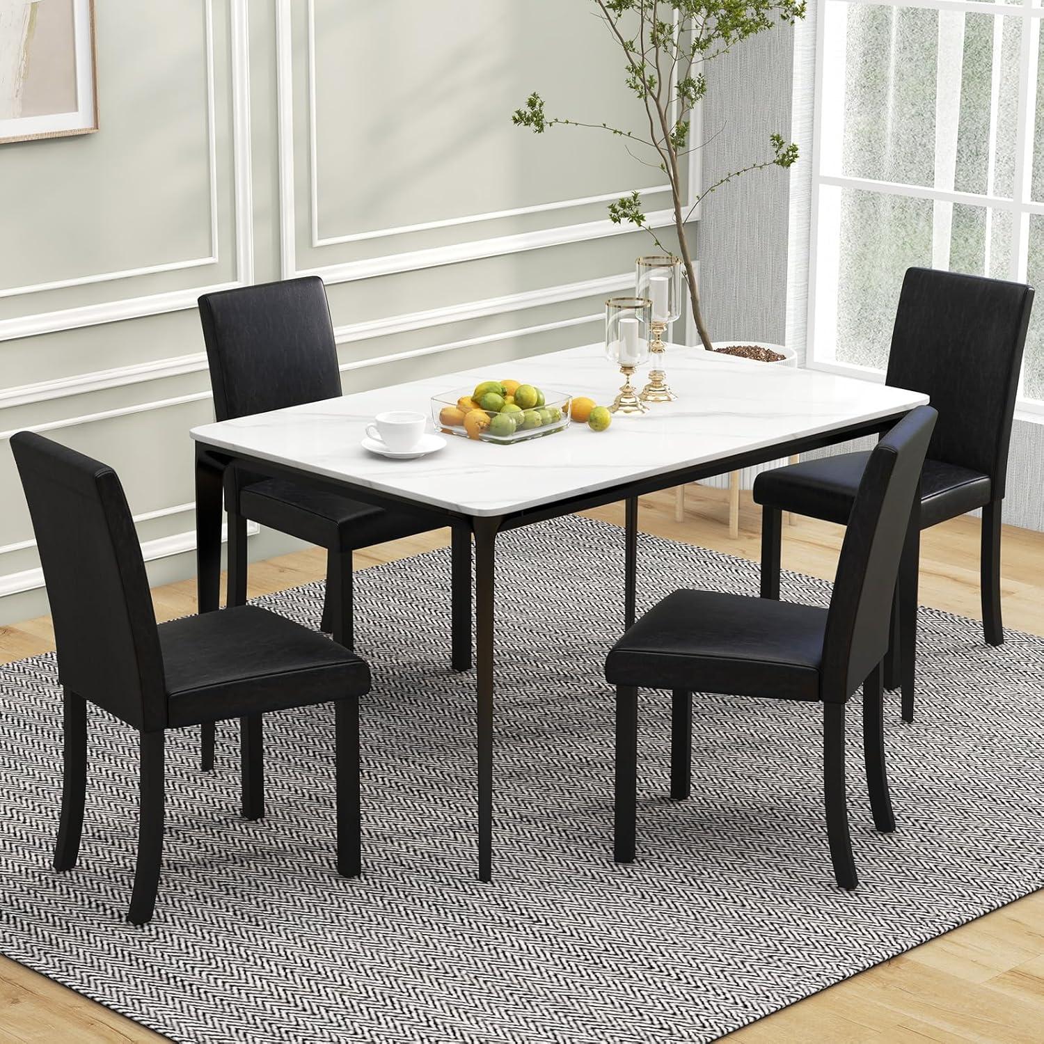 Tangkula Dining Chair Set of 4 w/ Acacia Wood Frame & Rubber Wood Legs Padded Backrest Black