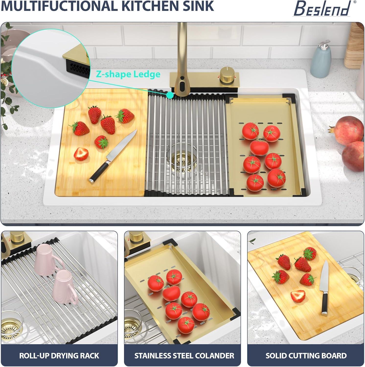 33 Granite Composite Kitchen Sink - 33x22 Inch Black Granite Kitchen Sinks Drop In Black Quartz Sink Ledge Workstation Classic Above Counter Single Bowl Sinks Basin