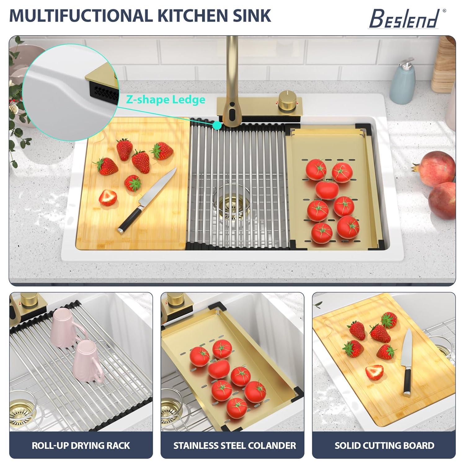 33 Granite Composite Kitchen Sink - 33x22 Inch Black Granite Kitchen Sinks Drop In Black Quartz Sink Ledge Workstation Classic Above Counter Single Bowl Sinks Basin