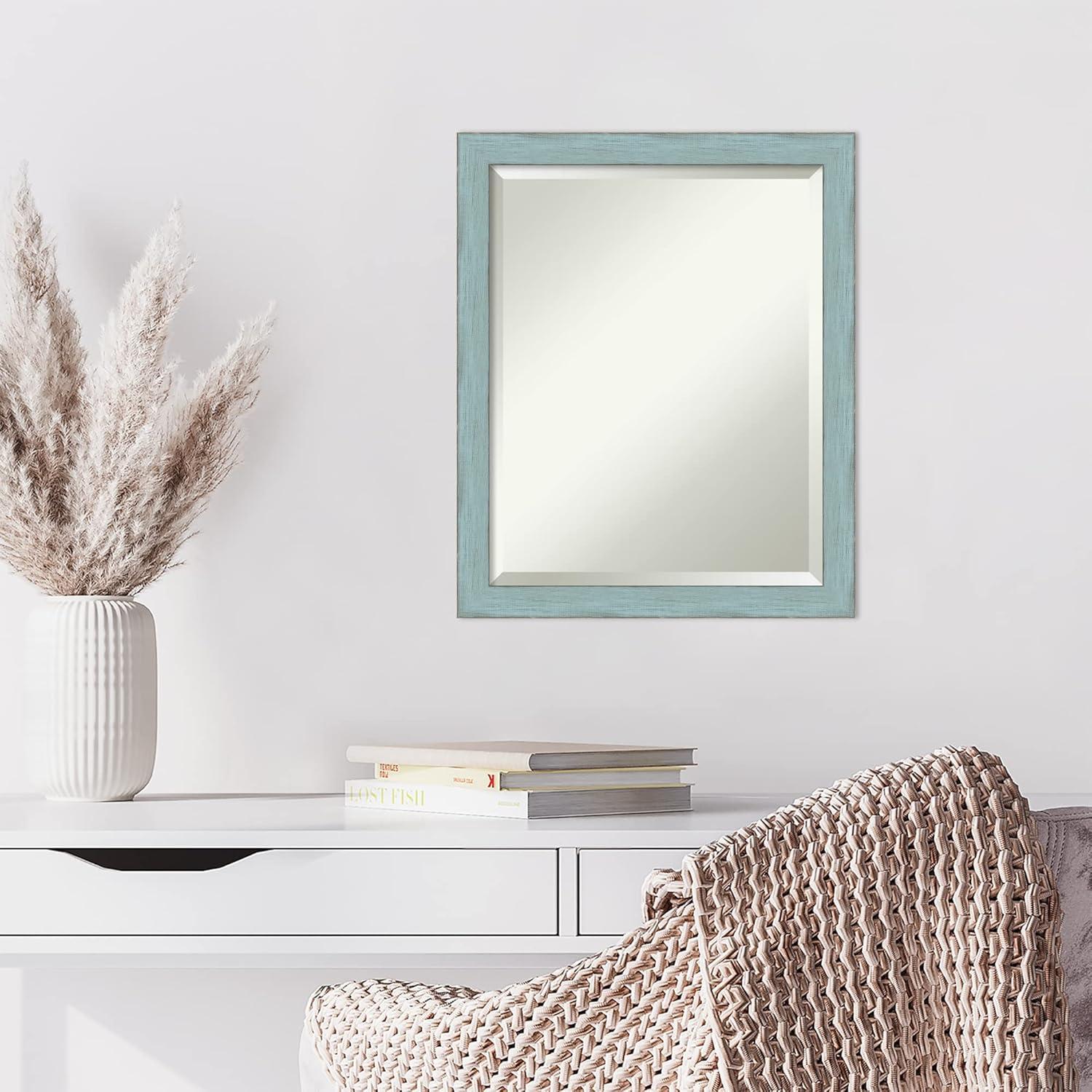 Medium Sky Blue Rustic Wood Beveled Wall Mirror