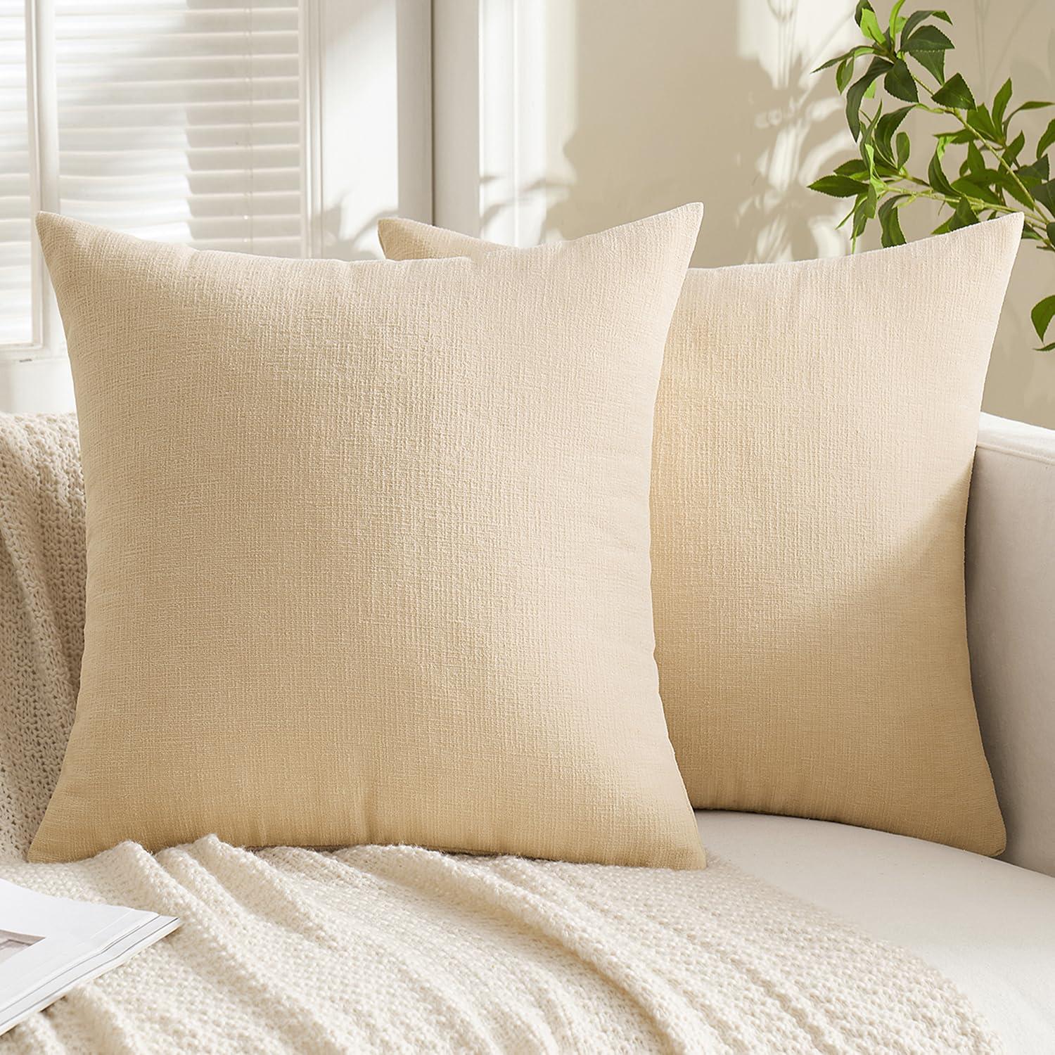 MIULEE Beige Couch Pillow Covers 16x16 Inch, Set of 2 Soft Chenille Decorative Square Throw Pillow Covers Farmhouse for Sofa Living Room Bed