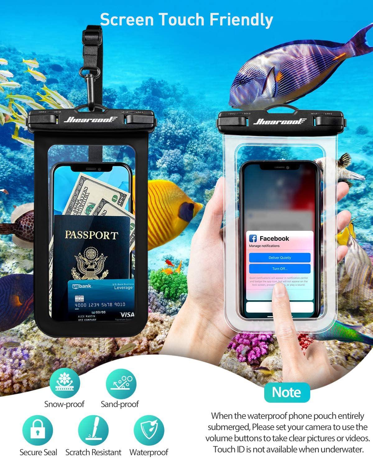 Hiearcool Waterproof Phone Pouch, Waterproof Beach Bag Compatible for iPhone 16 15 14 13 Pro Max Up to 8.3", IPX8 Cellphone Kayak Accessories, Travel Essentials for Beach -Clear-2Pack