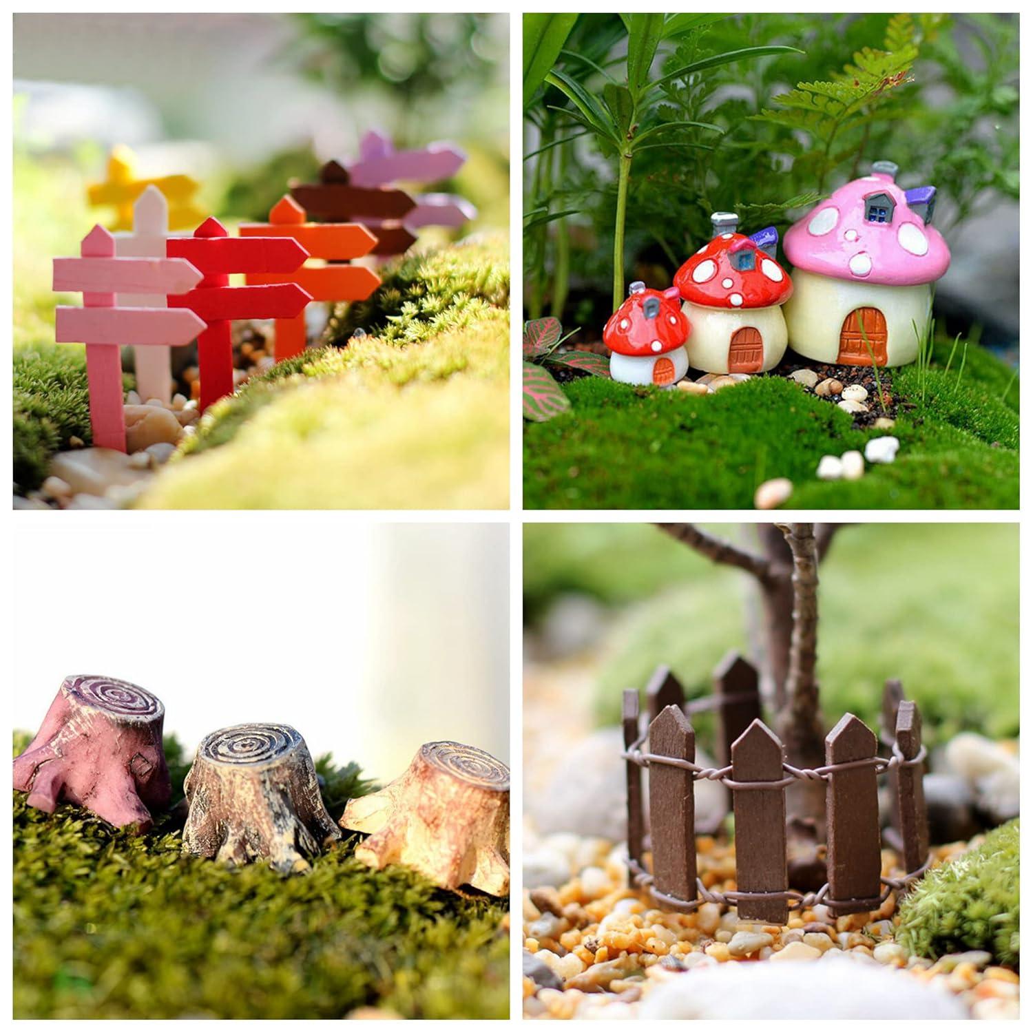 132pcs Fairy Garden Accessories Kit Miniature Animals,Tree,Fence,House Figurines Ornament Statue Craft for DIY Garden Micro Landscape Bonsai Dollhouse Decoration