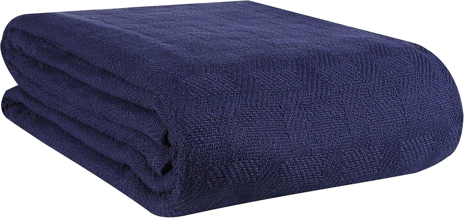 Navy Blue Full Cotton Machine Washable Bed Blanket