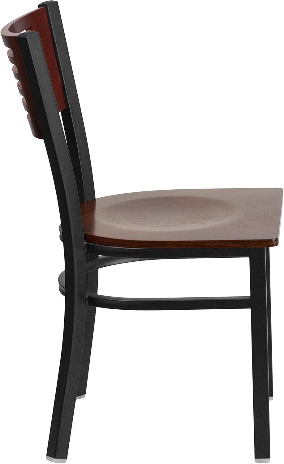 High Back Black Steel and Mahogany Wood Slat Side Chair