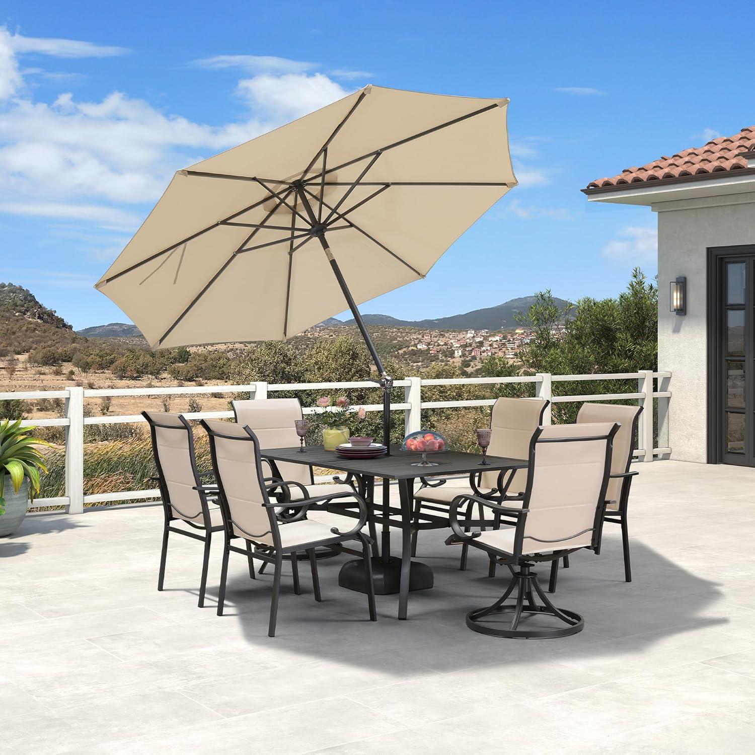 Beige 9FT Aluminum Patio Umbrella with Dual Tilt Mechanism