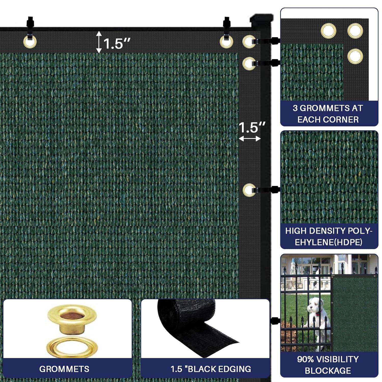 Privacy Fence Screen Heavy Duty Windscreen Fencing Mesh Fabric Shade Net Cover with Brass Grommtes for Outdoor Wall Garden Yard Pool Deck, 8'x25' Green