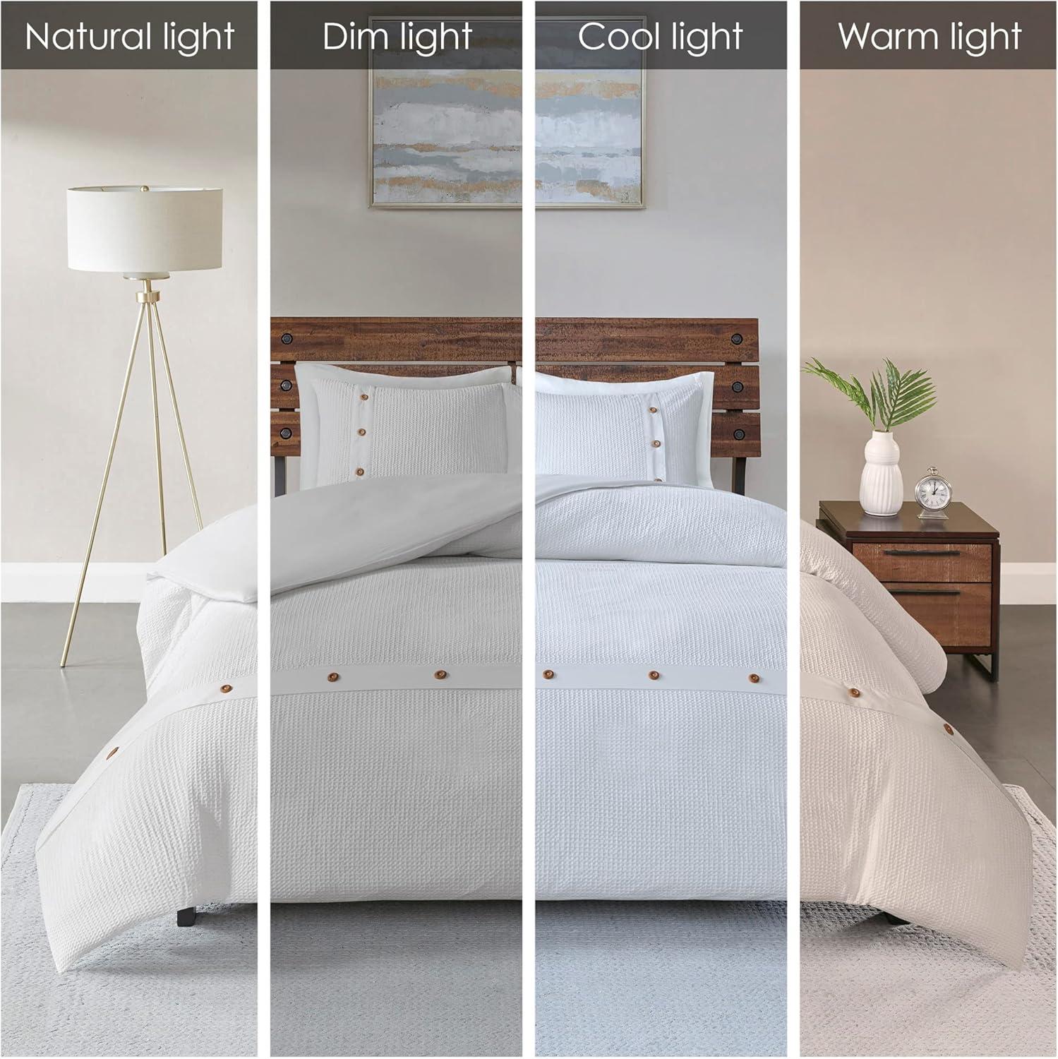 Elegant King Cotton Waffle Weave Comforter Set in White