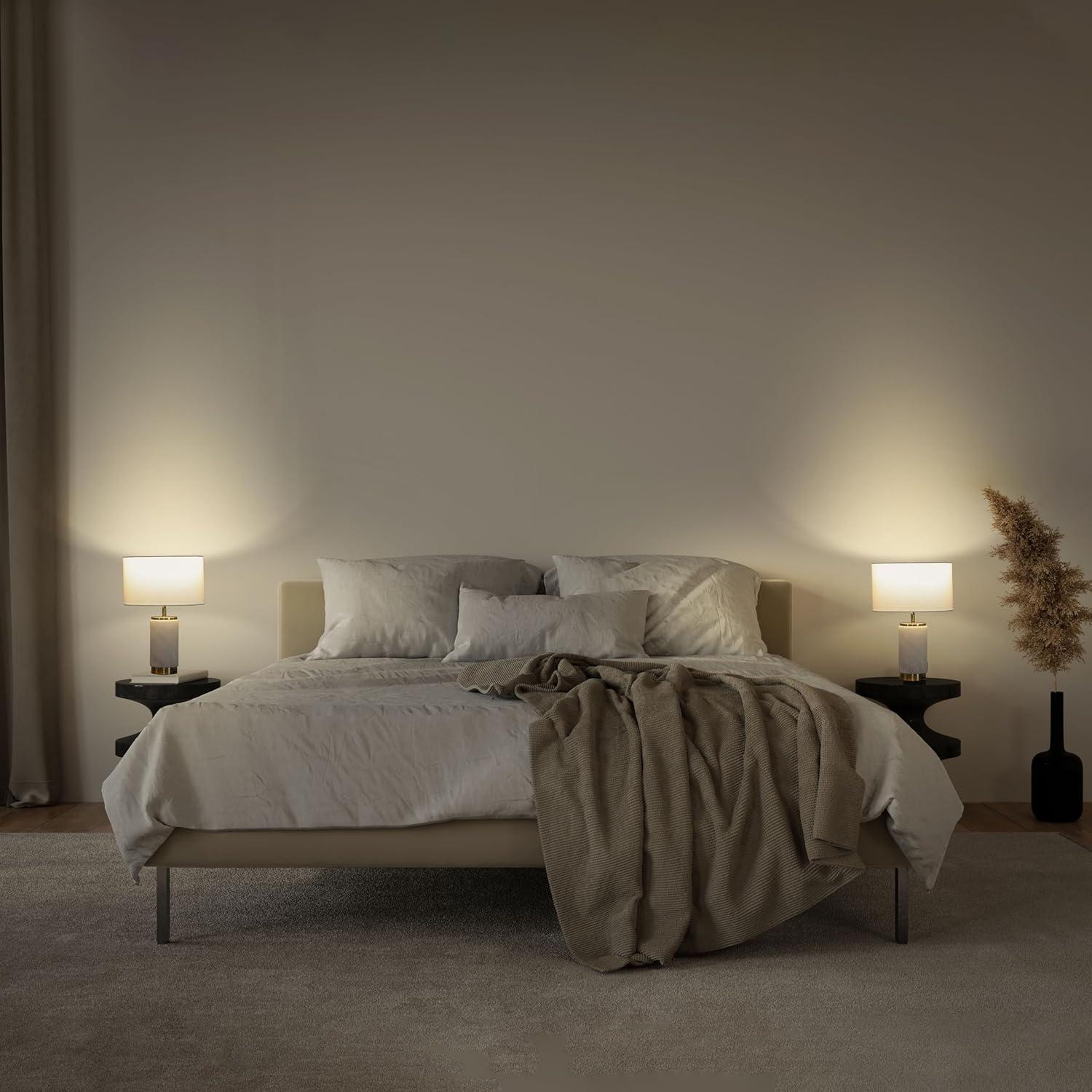 Brightech Arden 17 in. Mid-Century Modern LED Table Lamp with Fabric Drum Shade and USB Port