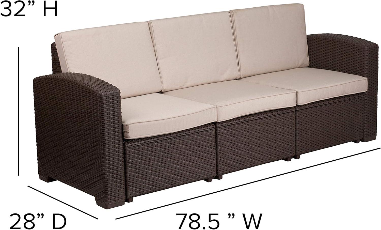 Merrick Lane 4 Piece Dark Gray Faux Rattan Patio Furniture Set with 2 Chairs and Sofa with Removable Light Gray Cushions and Table