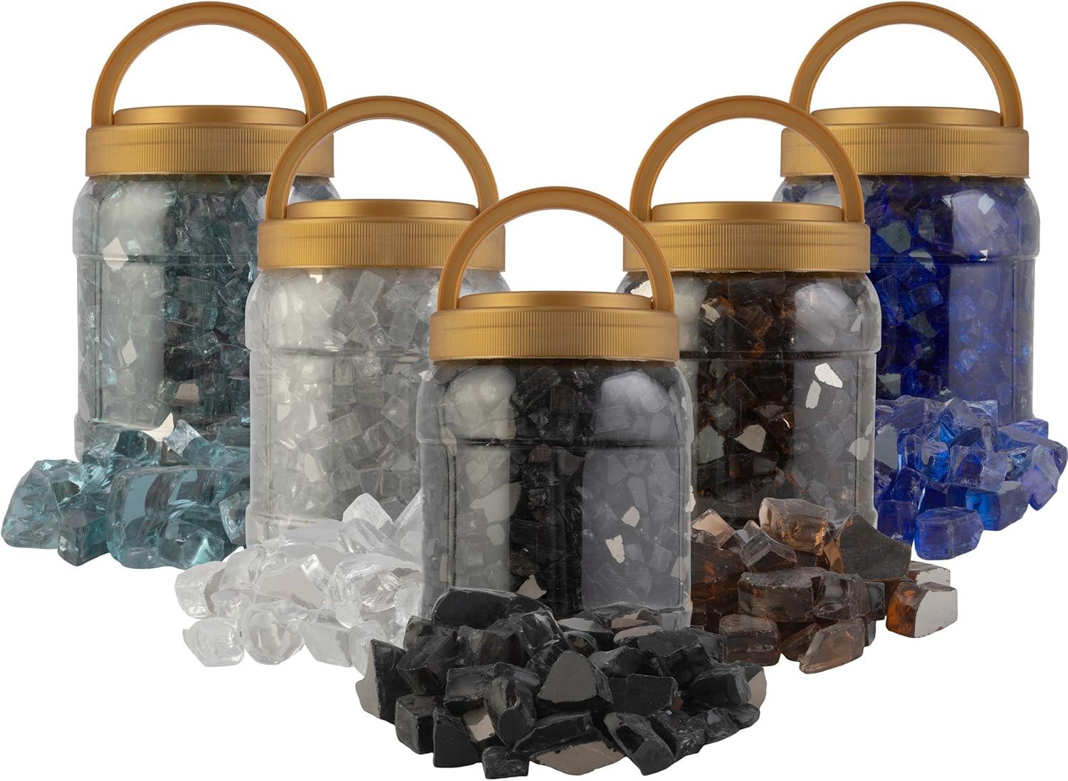 Pure Garden 10lbs Fire Pit Glass - 1/2-Inch Crushed Glass Rocks for Fireplaces, Landscape, Aquariums, or Vases